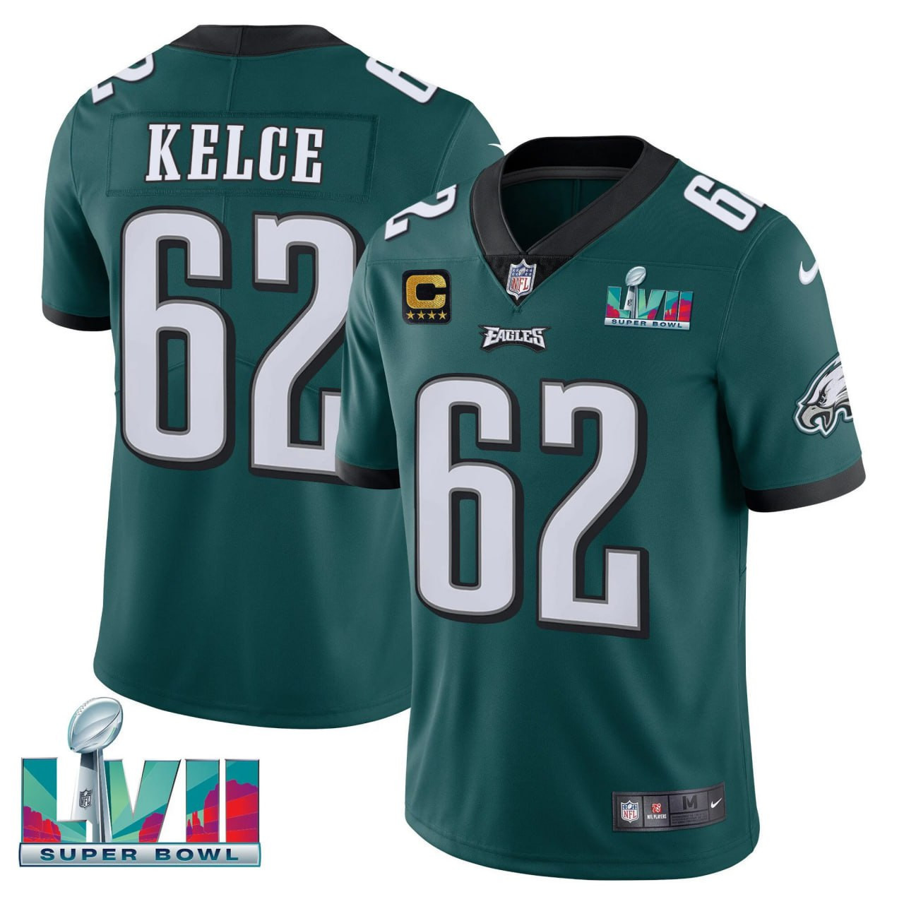 Men's Jason Kelce Philadelphia Eagles Super Bowl Patch Green Vapor Limited - All Stitched Jason Kelce Jersey - All Stitched