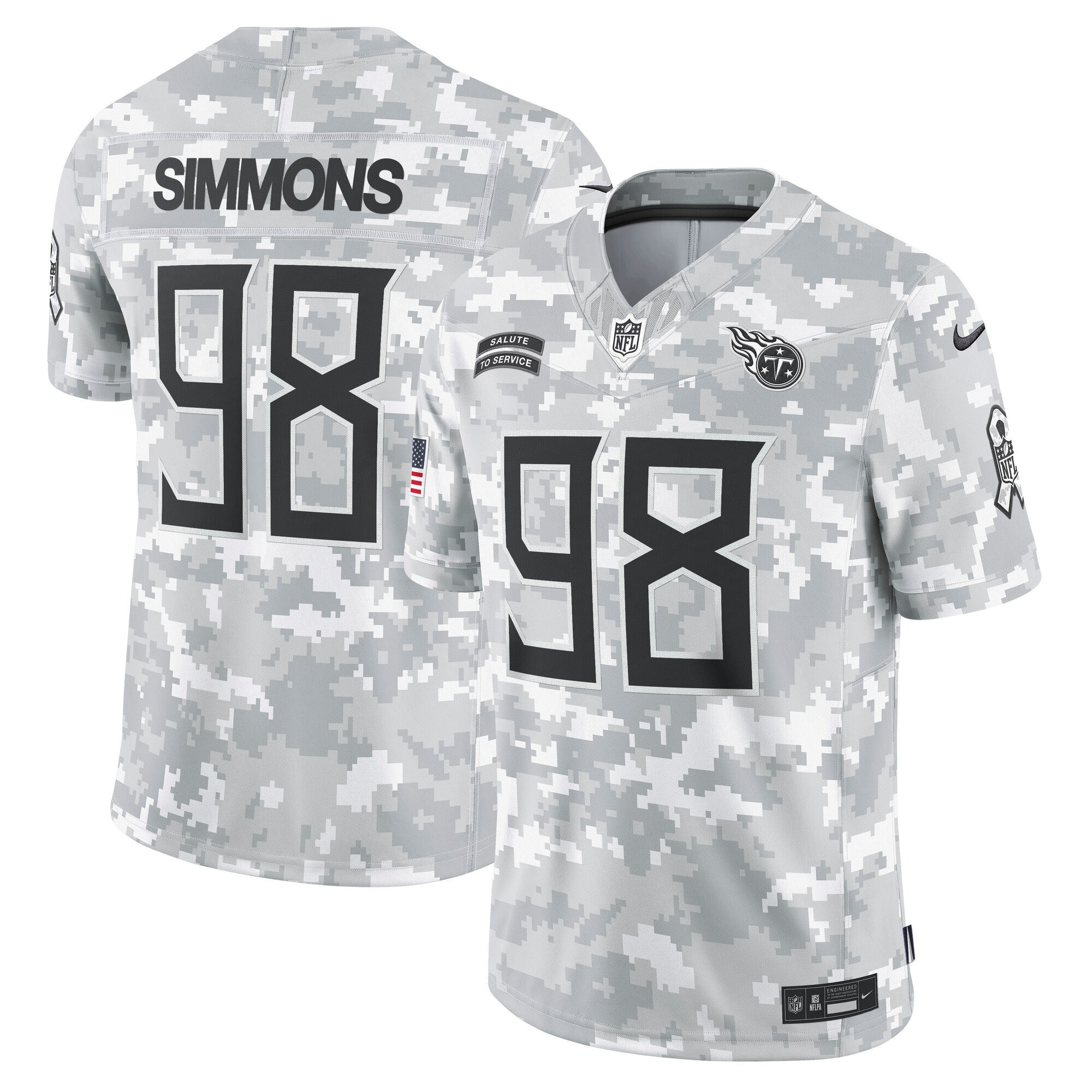 Men's Jeffery Simmons Tennessee Titans 2024 Salute to Service Vapor Limited Arctic Camo Jersey - All Stitched