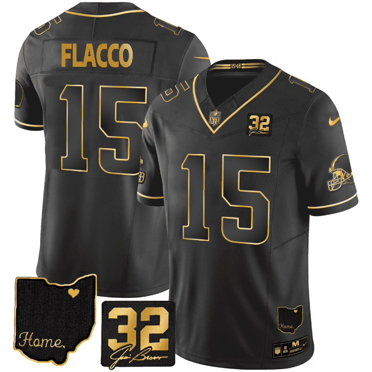 Men's Joe Flacco Cleveland Browns Gold Vapor Black Gold Jersey - All Stitched