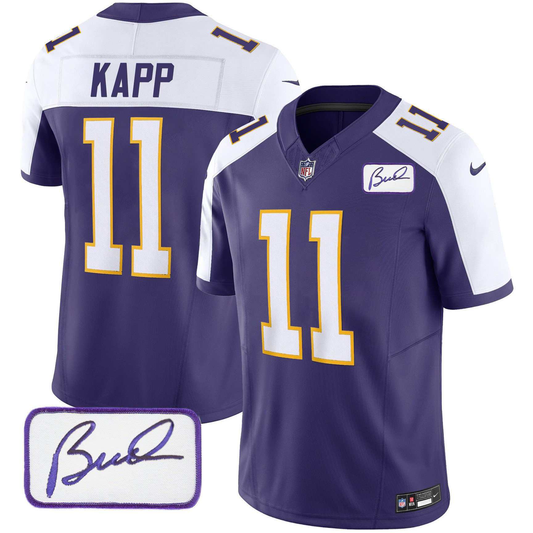 Men's Joe Kapp Minnesota Vikings Bud Grant Patch Classic Limted Alternate Jersey - All Stitched