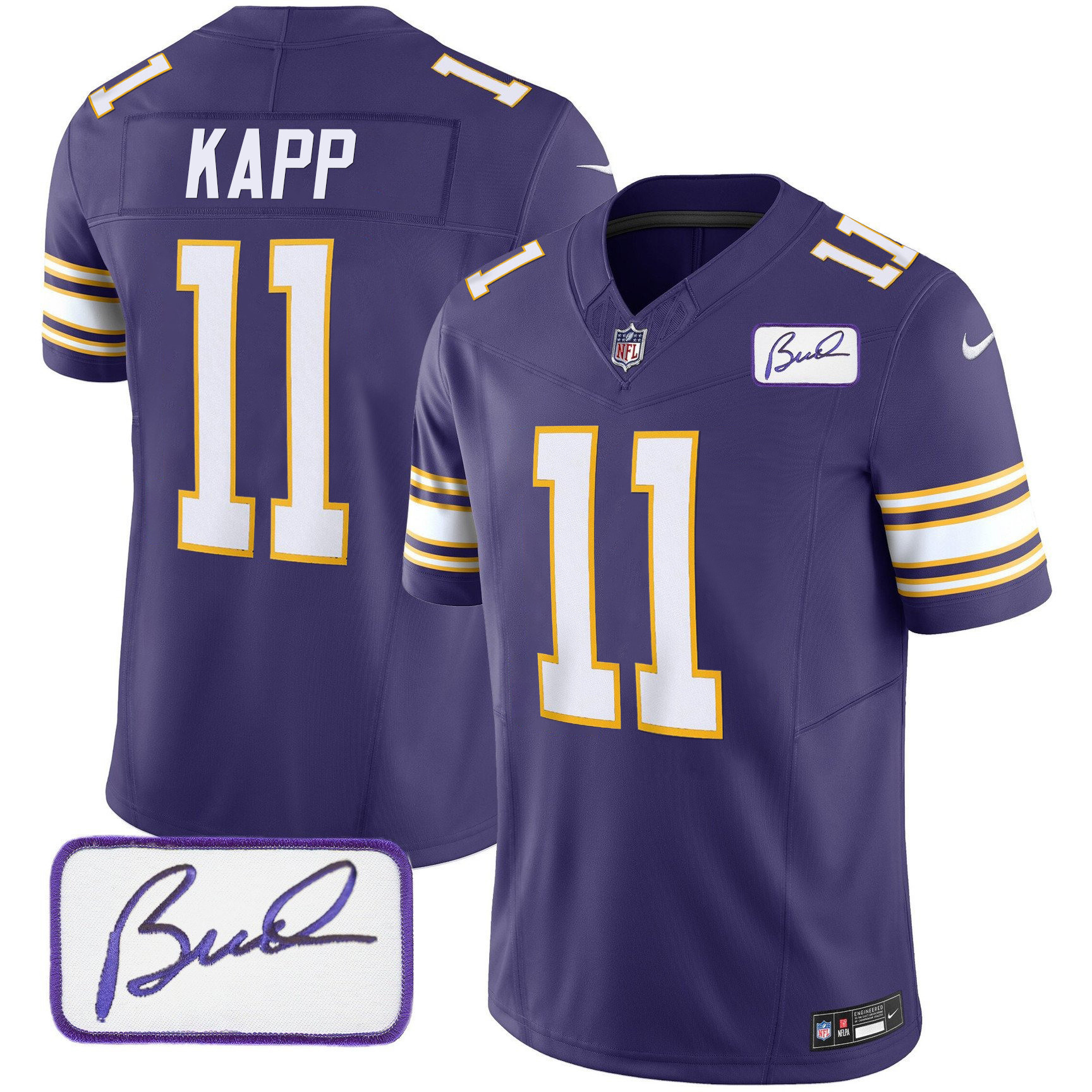 Men's Joe Kapp Minnesota Vikings Bud Grant Patch Classic Limted Purple Jersey - All Stitched