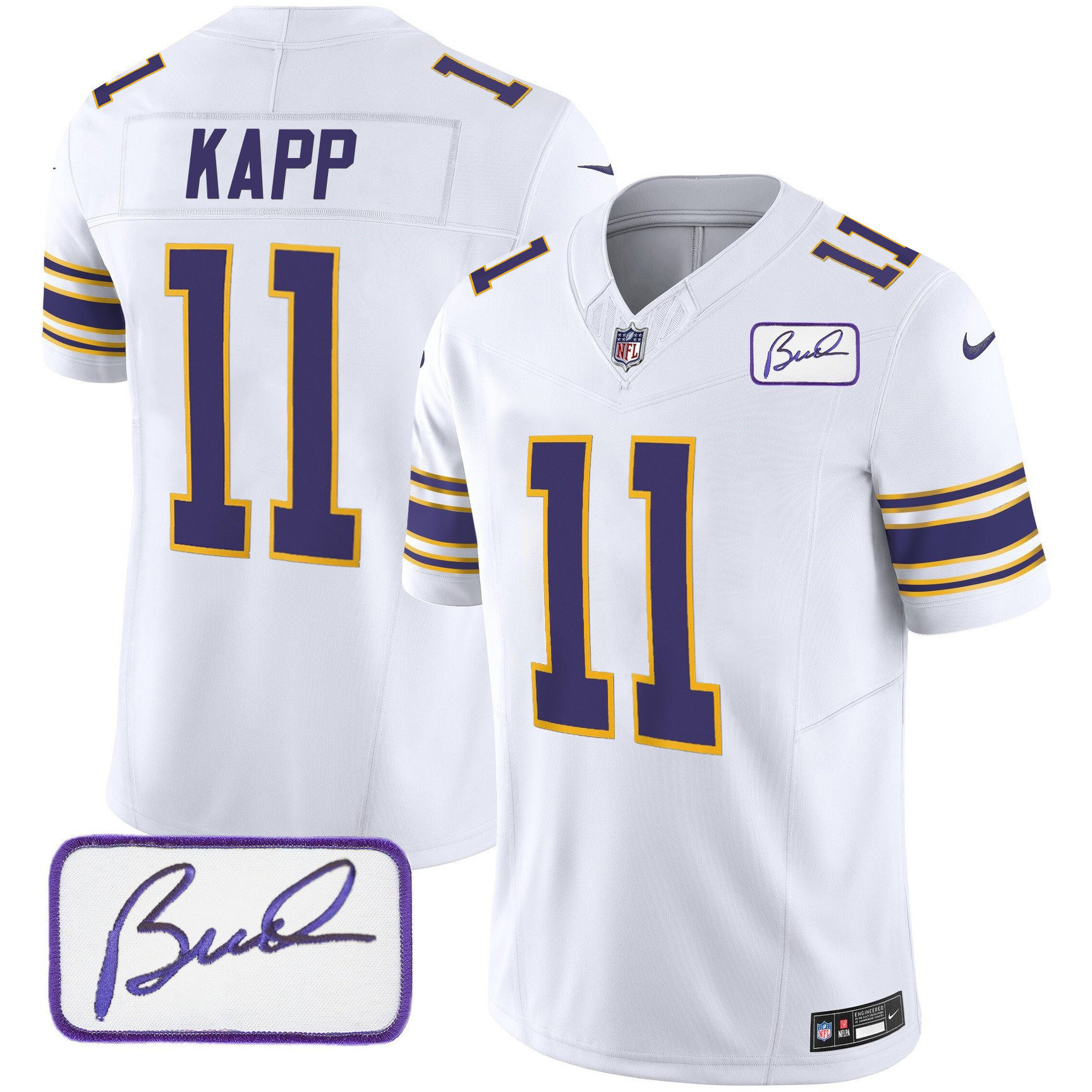 Men's Joe Kapp Minnesota Vikings Bud Grant Patch Classic Limted White Jersey - All Stitched