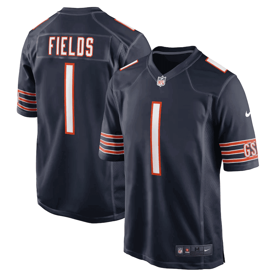 Men's Justin Fields Chicago Bears GSH Navy Game Navy Jersey - All Stitched
