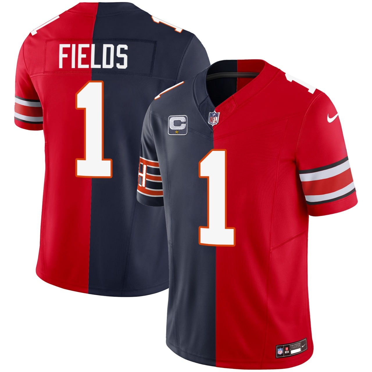 Men's Justin Fields Chicago Bears Ohio State Buckeyes Split Navy Red Jersey - All Stitched