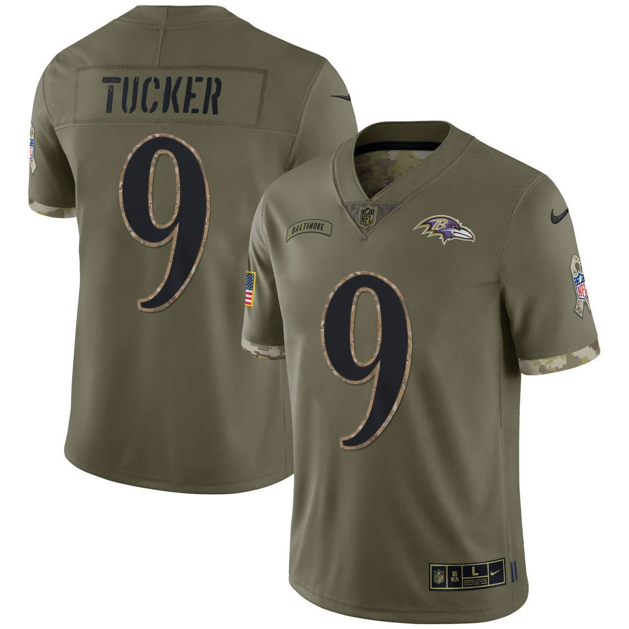 Men's Justin Tucker Baltimore Ravens Olive Salute To Service Olive Jersey - All Stitched