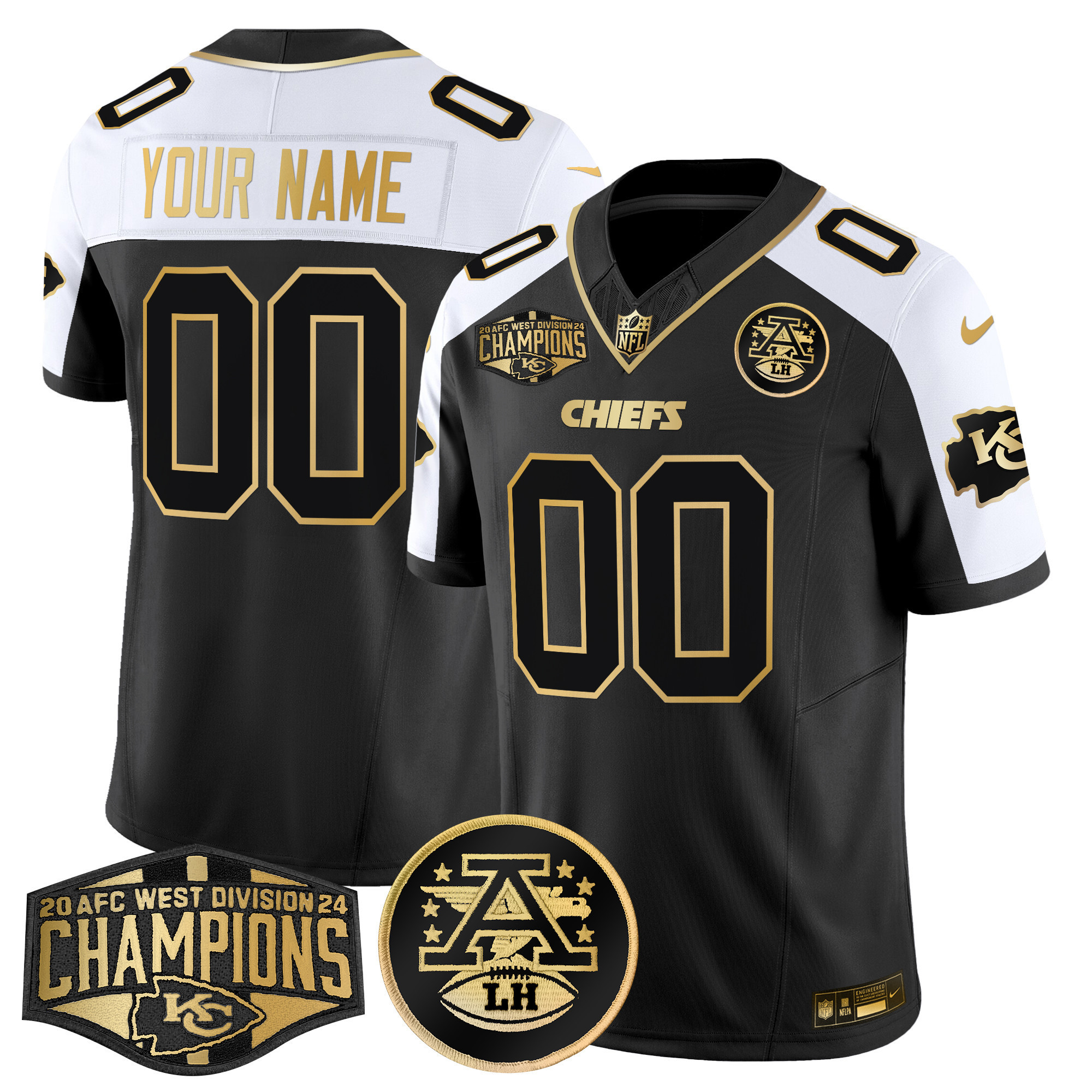 Men's Kansas City Chiefs 2024 AFC West Division Champions Patch Gold Vapor Limited Custom Alternate Jersey - All Stitched