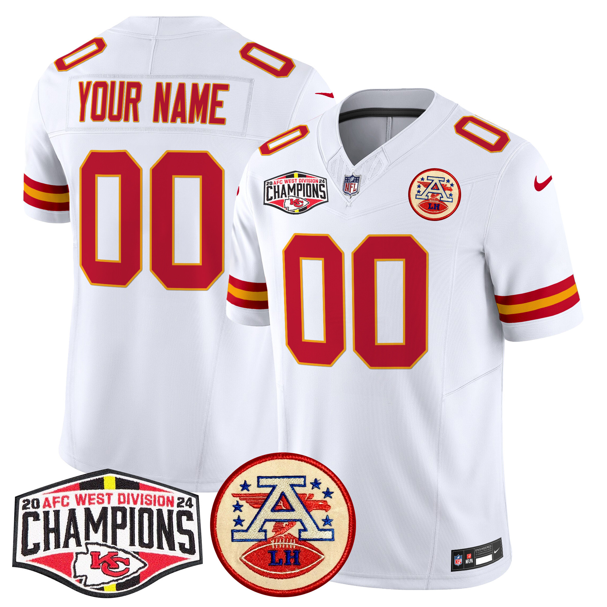 Men's Kansas City Chiefs 2024 AFC West Division Champions Patch Vapor Limited Custom White Jersey - All Stitched