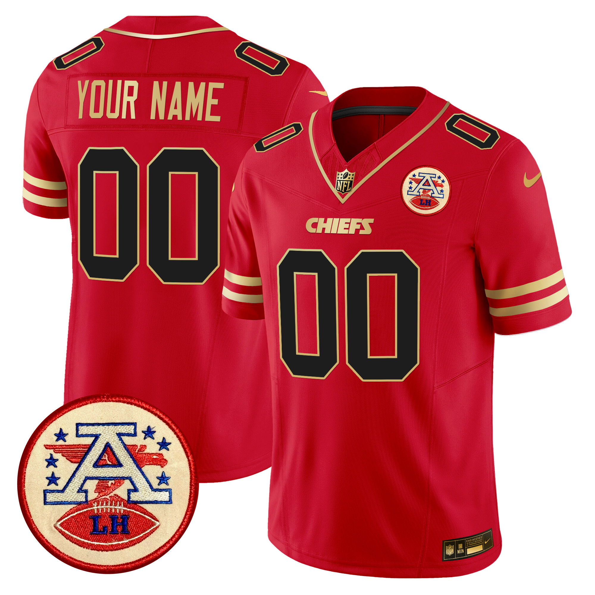 Men's Kansas City Chiefs 2024 Lamar Hunt Patch Vapor Limited Custom Black Red Jersey - All Stitched