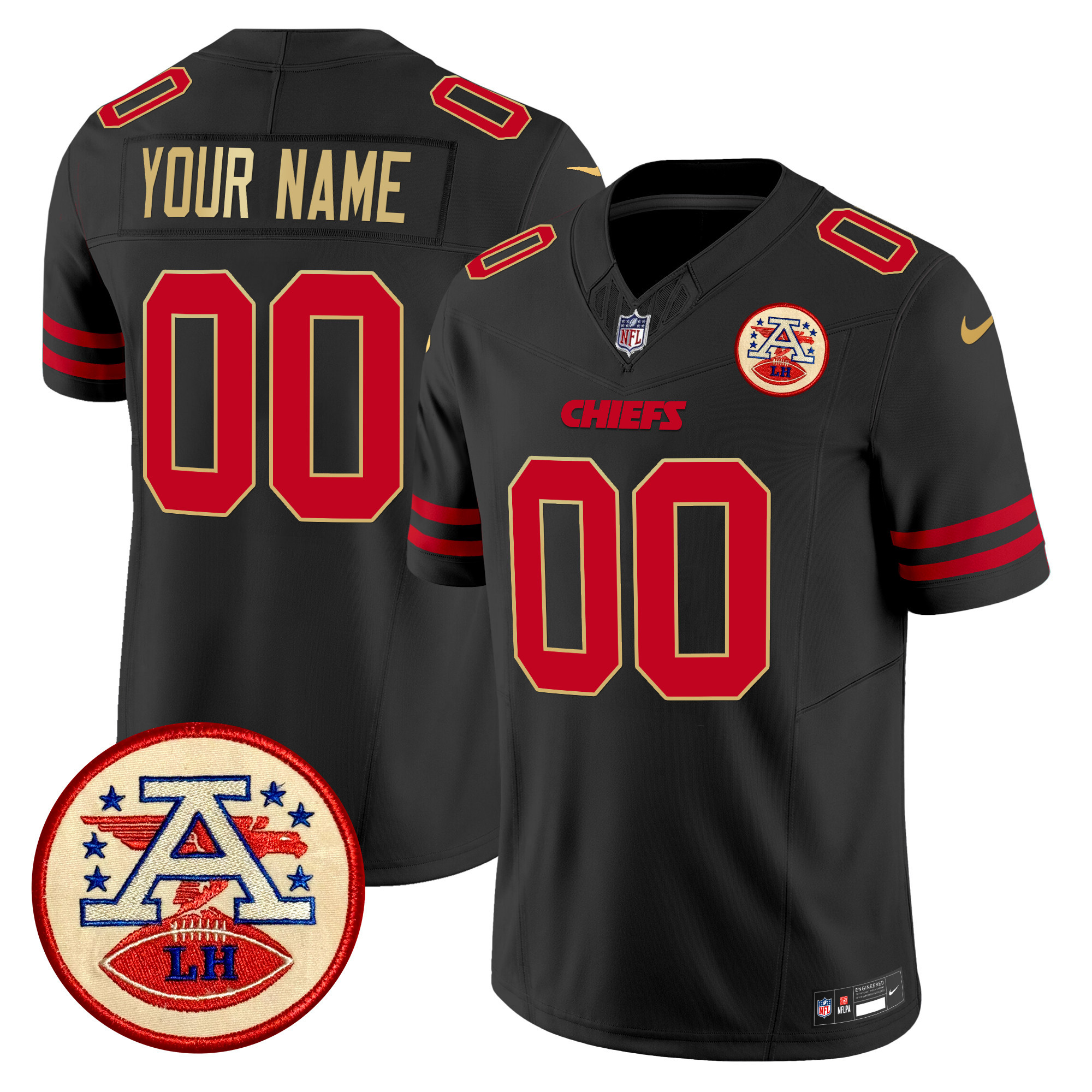 Men's Kansas City Chiefs 2024 Lamar Hunt Patch Vapor Limited Custom Gold Trim Jersey - All Stitched