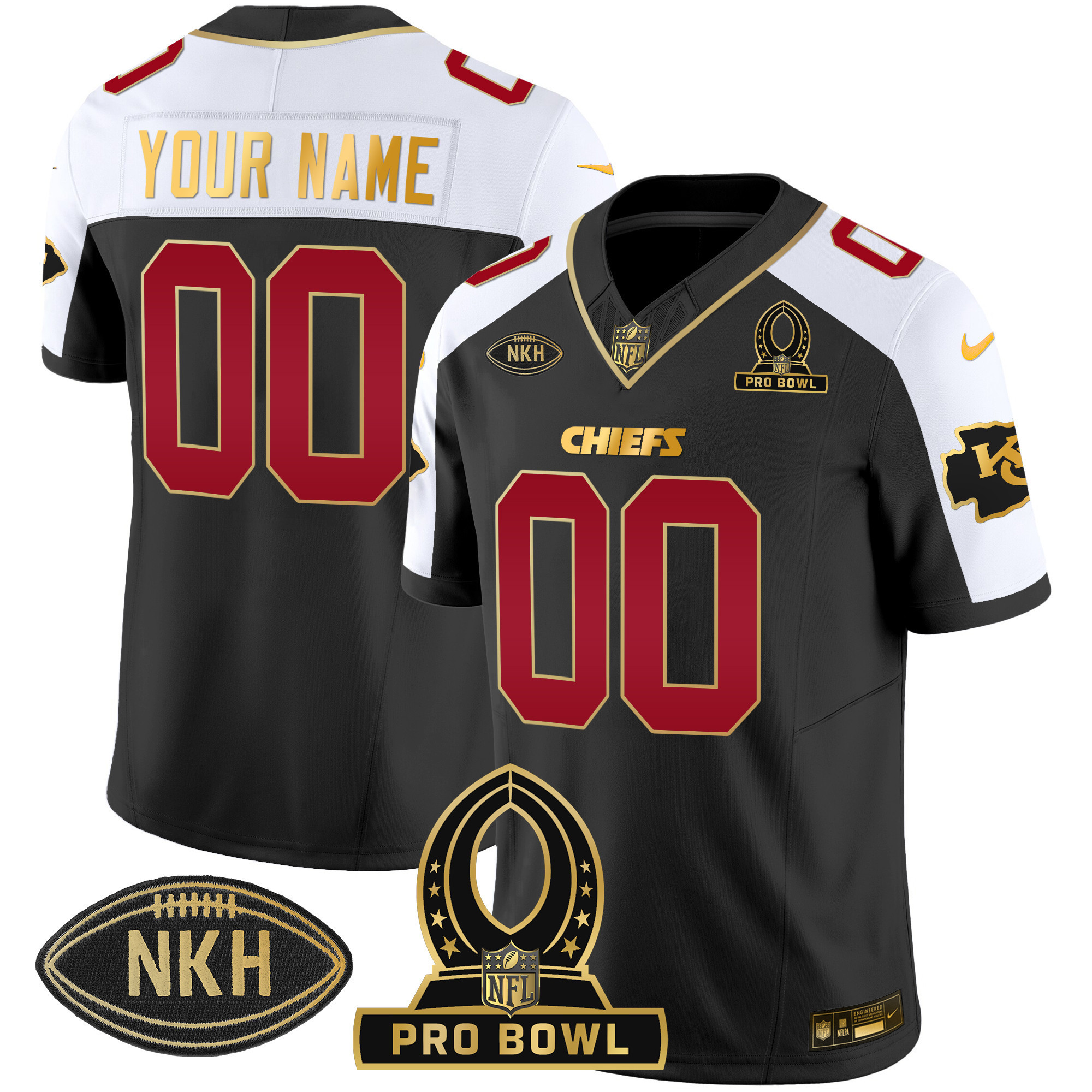 Men's Kansas City Chiefs 2024 Pro Bowl Patch Vapor Black Alternate Jersey - All Stitched