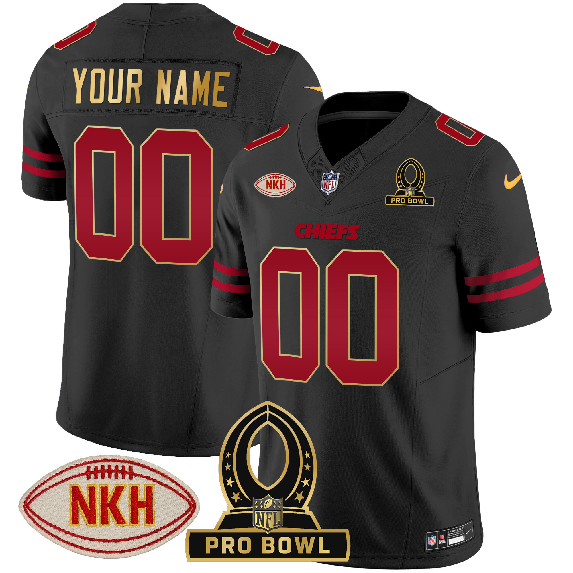 Men's Kansas City Chiefs 2024 Pro Bowl Patch Vapor Gold Trim Jersey - All Stitched