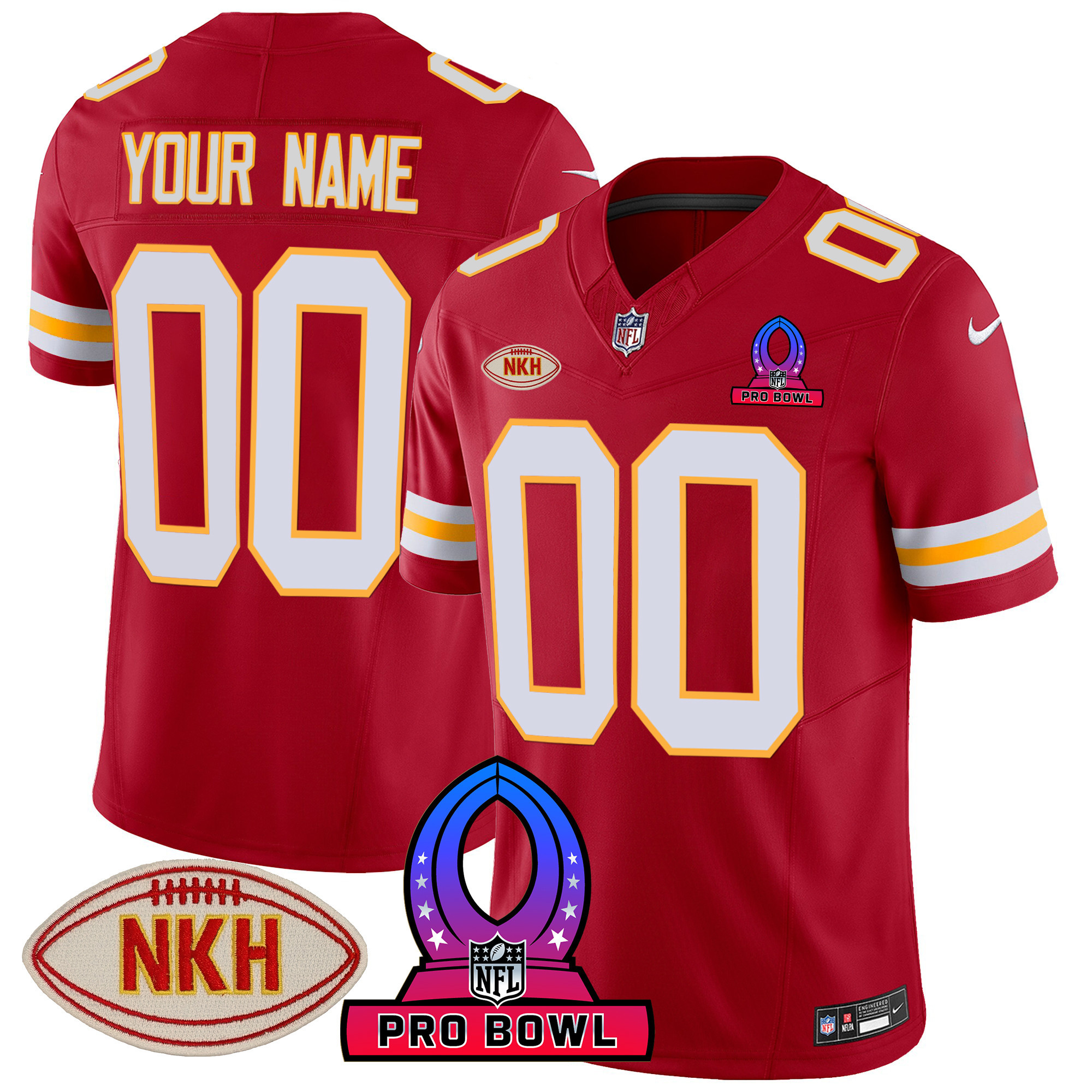 Men's Kansas City Chiefs 2024 Pro Bowl Patch Vapor Red Jersey - All Stitched