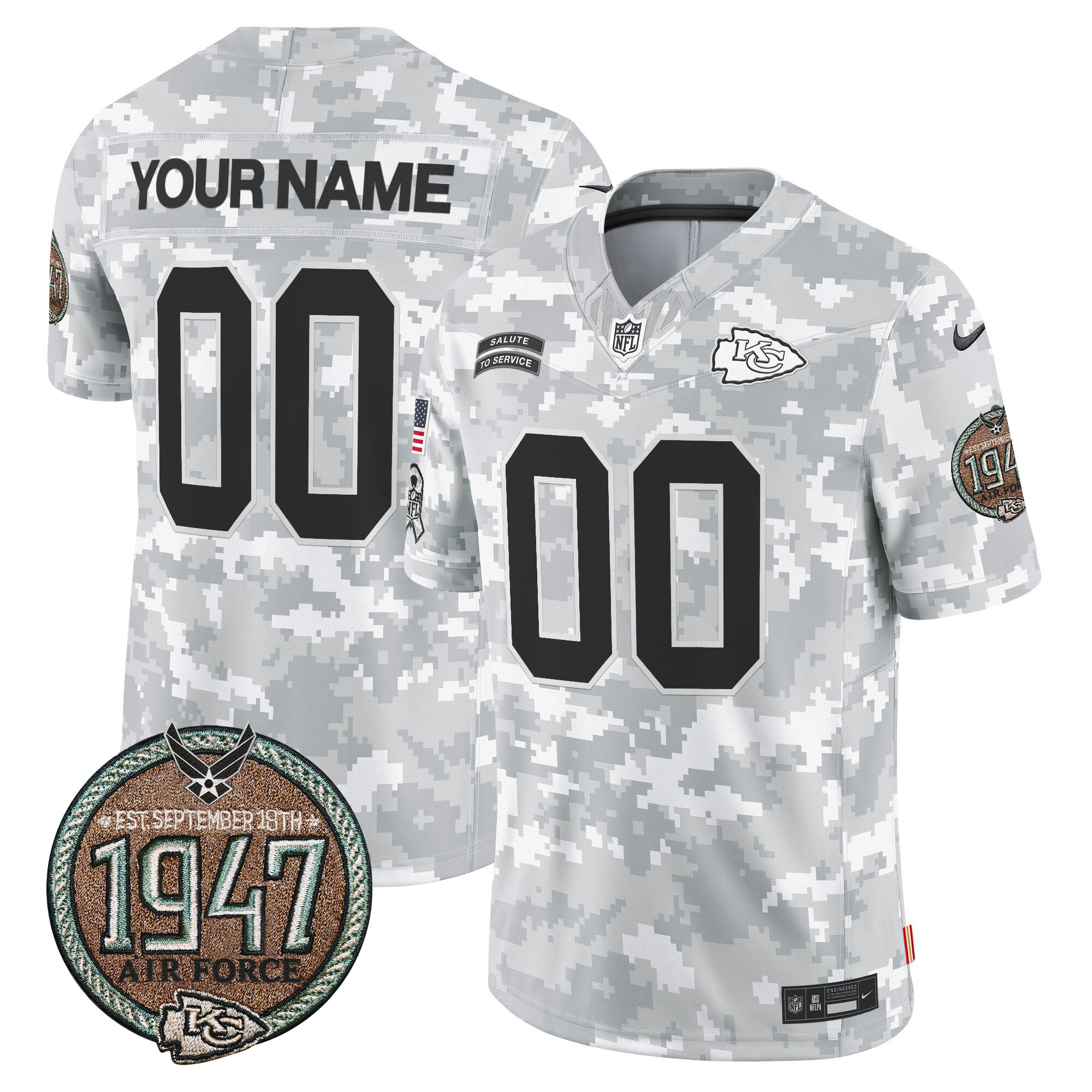Men's Kansas City Chiefs 2024 Salute to Service Establishment Year Patch Vapor Limited Custom Air Force Jersey - All Stitched