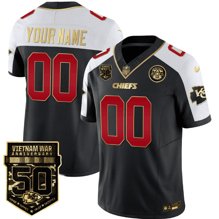Men's Kansas City Chiefs 50th Vietnam War Anniversary Patch Vapor Limited Custom Black Alternate Jersey - All Stitched