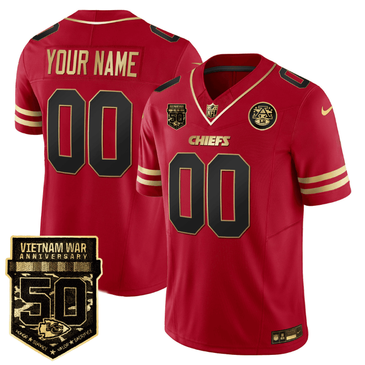 Men's Kansas City Chiefs 50th Vietnam War Anniversary Patch Vapor Limited Custom Black Red Jersey - All Stitched