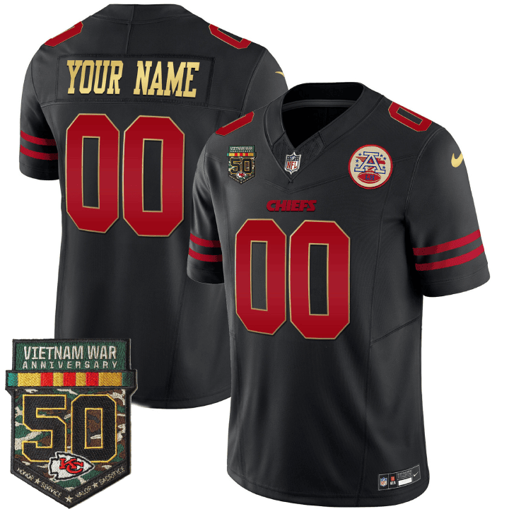 Men's Kansas City Chiefs 50th Vietnam War Anniversary Patch Vapor Limited Custom Gold Trim Jersey - All Stitched