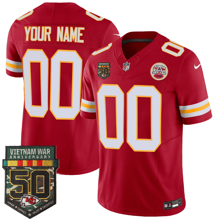 Men's Kansas City Chiefs 50th Vietnam War Anniversary Patch Vapor Limited Custom Red Jersey - All Stitched