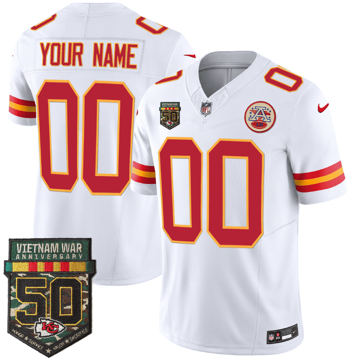 Men's Kansas City Chiefs 50th Vietnam War Anniversary Patch Vapor Limited Custom White Jersey - All Stitched