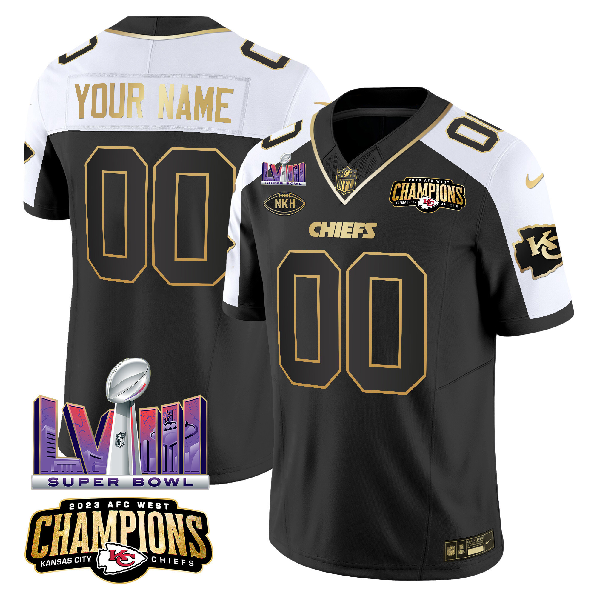 Men's Kansas City Chiefs AFC West Champions & Super Bowl LVIII Patch Vapor Custom Alternate Jersey - All Stitched