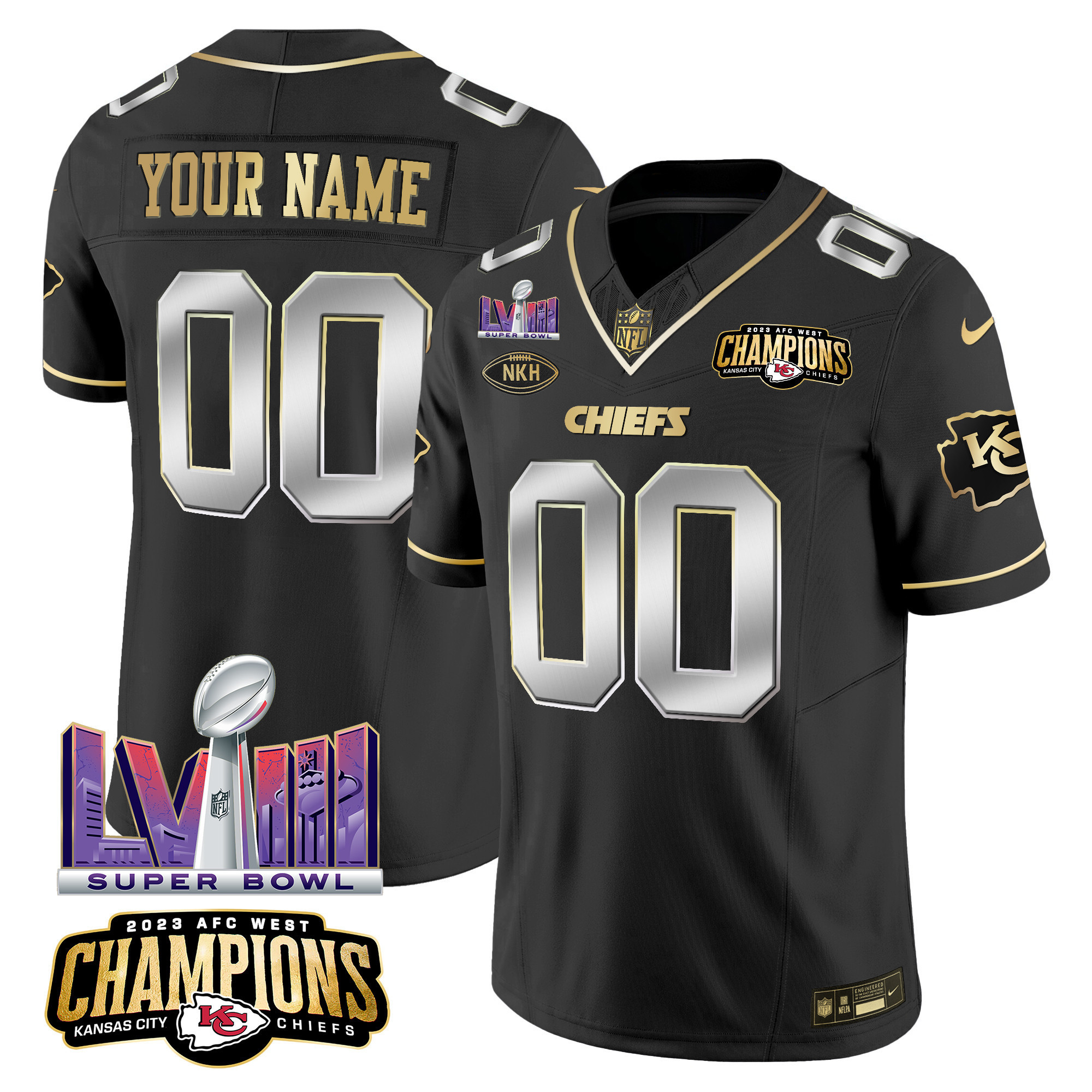 Men's Kansas City Chiefs AFC West Champions & Super Bowl LVIII Patch Vapor Custom Black Limited Jersey - All Stitched
