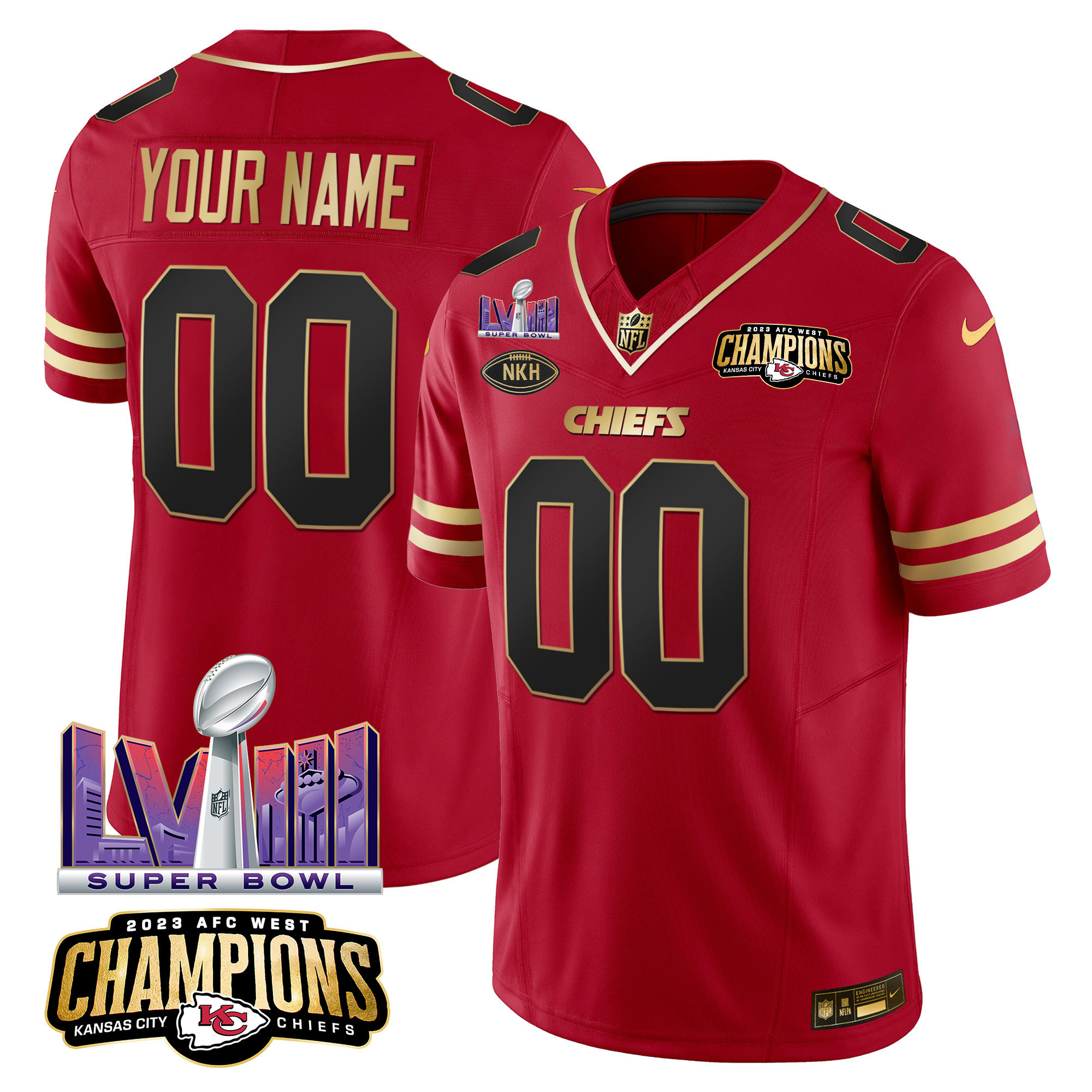 Men's Kansas City Chiefs AFC West Champions & Super Bowl LVIII Patch Vapor Custom Black Red Jersey - All Stitched