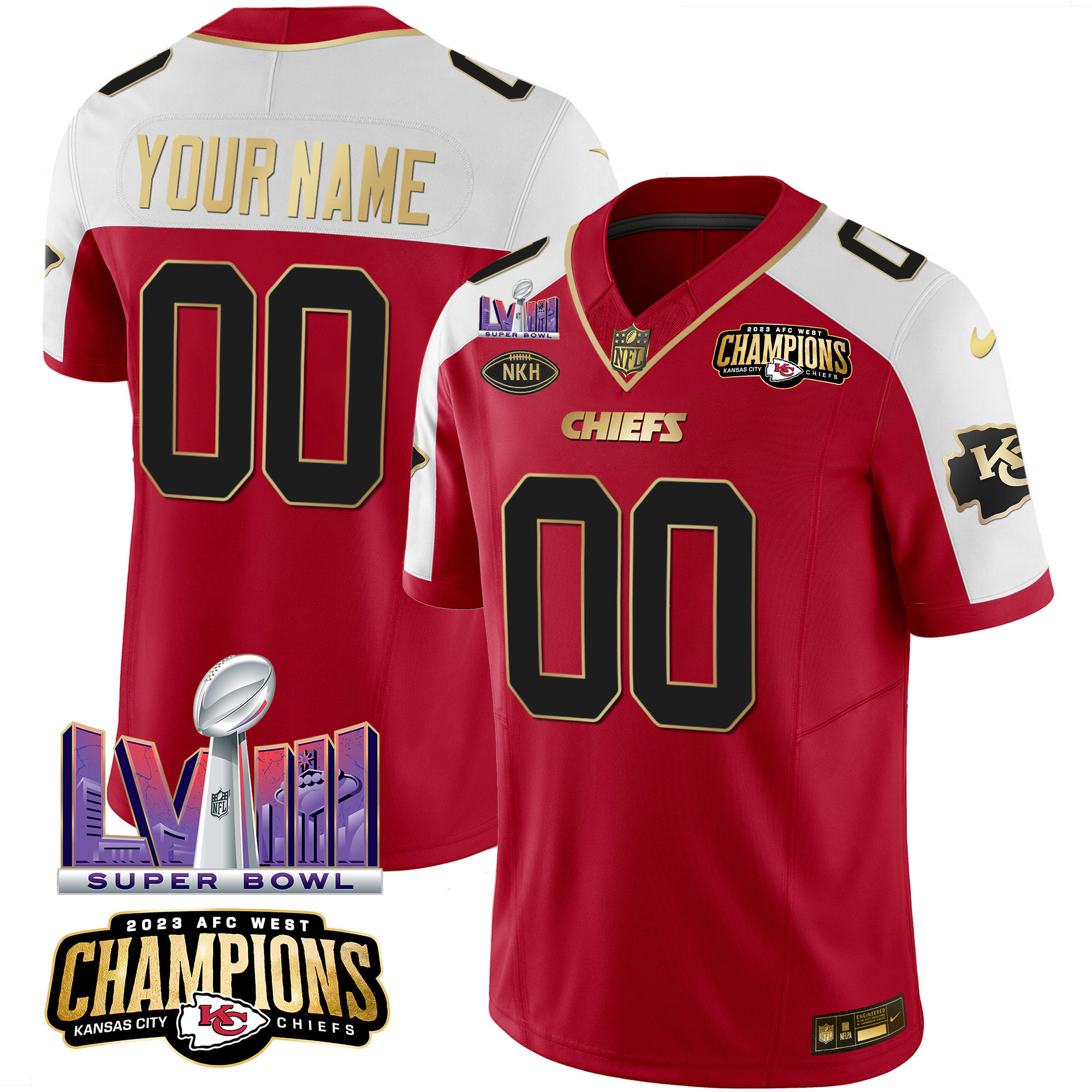 Men's Kansas City Chiefs AFC West Champions & Super Bowl LVIII Patch Vapor Custom Red Alternate Jersey - All Stitched