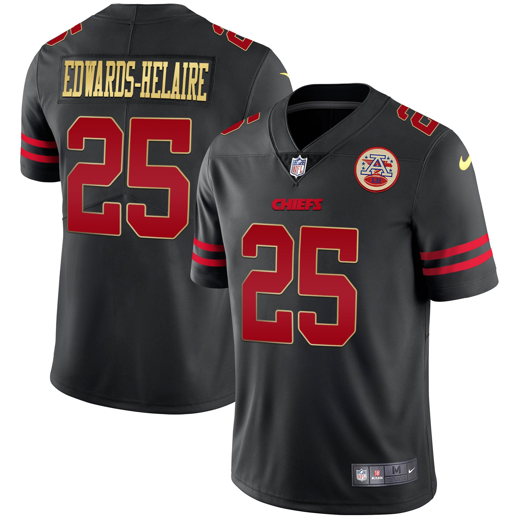 Men's Kansas City Chiefs Black Red Vapor Clyde Edwards-Helaire Jersey - All Stitched