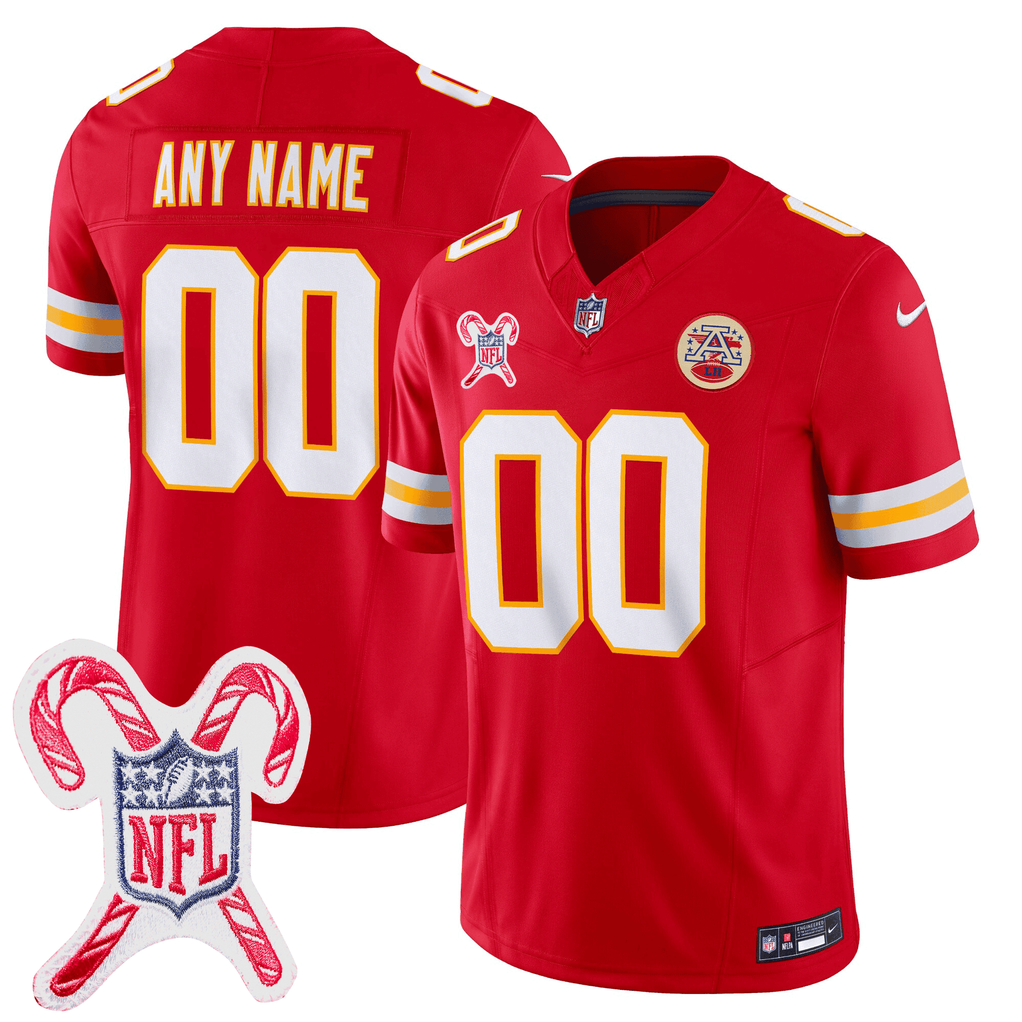 Men's Kansas City Chiefs Christmas Patch Vapor Limited Custom Red Jersey - All Stitched