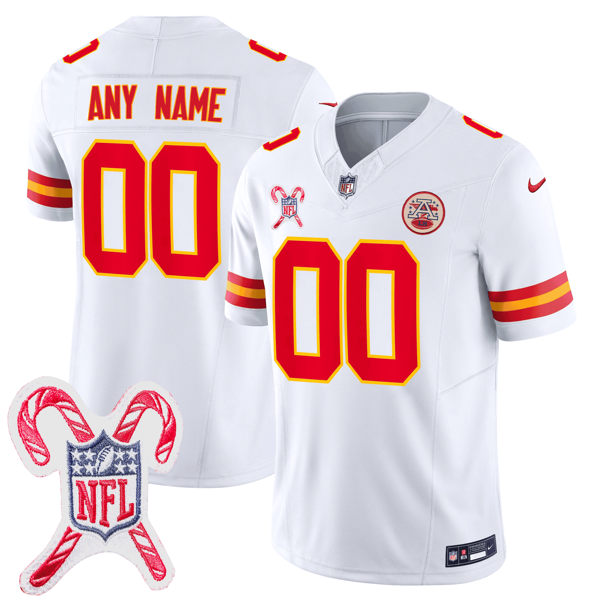 Men's Kansas City Chiefs Christmas Patch Vapor Limited Custom White Jersey - All Stitched
