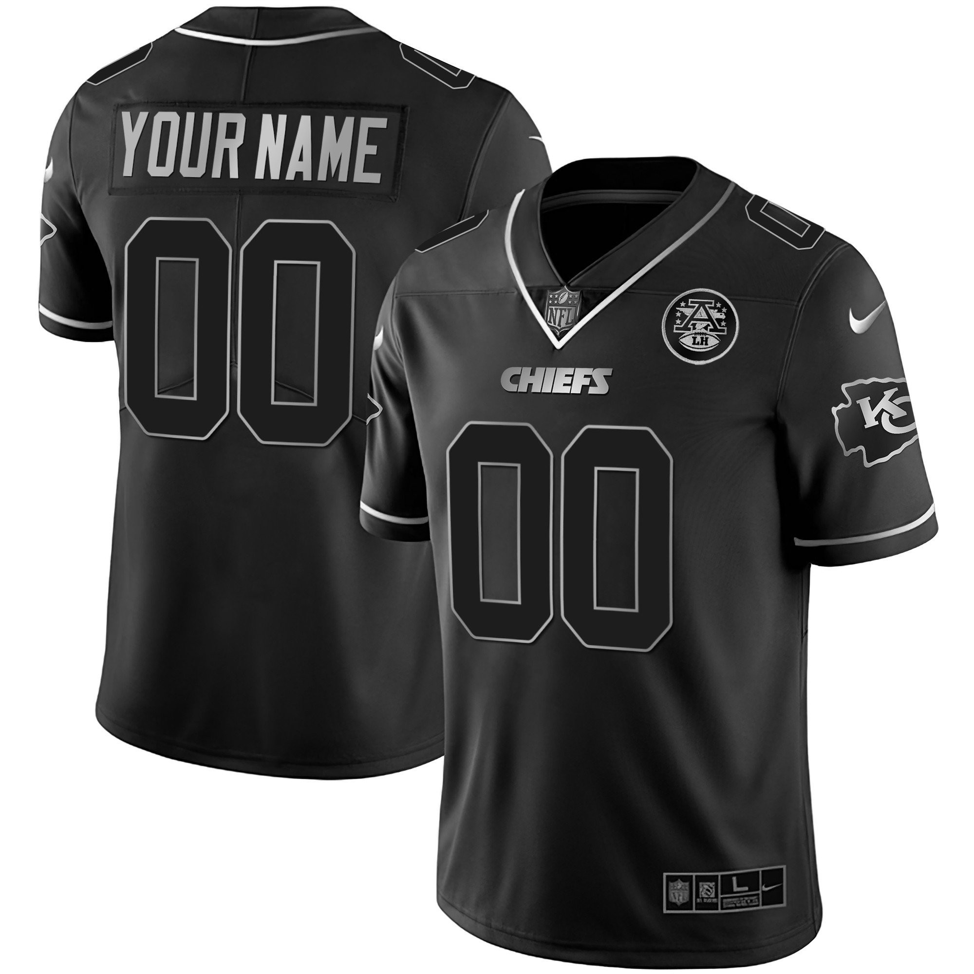 Men's Kansas City Chiefs Custom Name & Number Black Silver Jersey - All Stitched