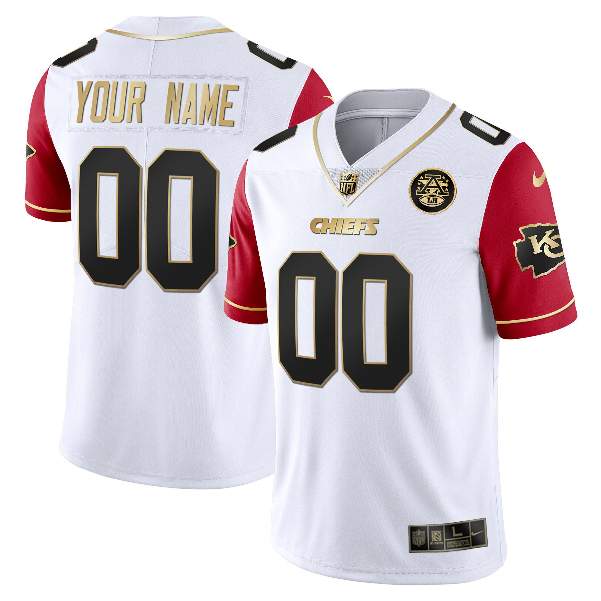 Men's Kansas City Chiefs Custom Name & Number Red Sleeves Jersey - All Stitched