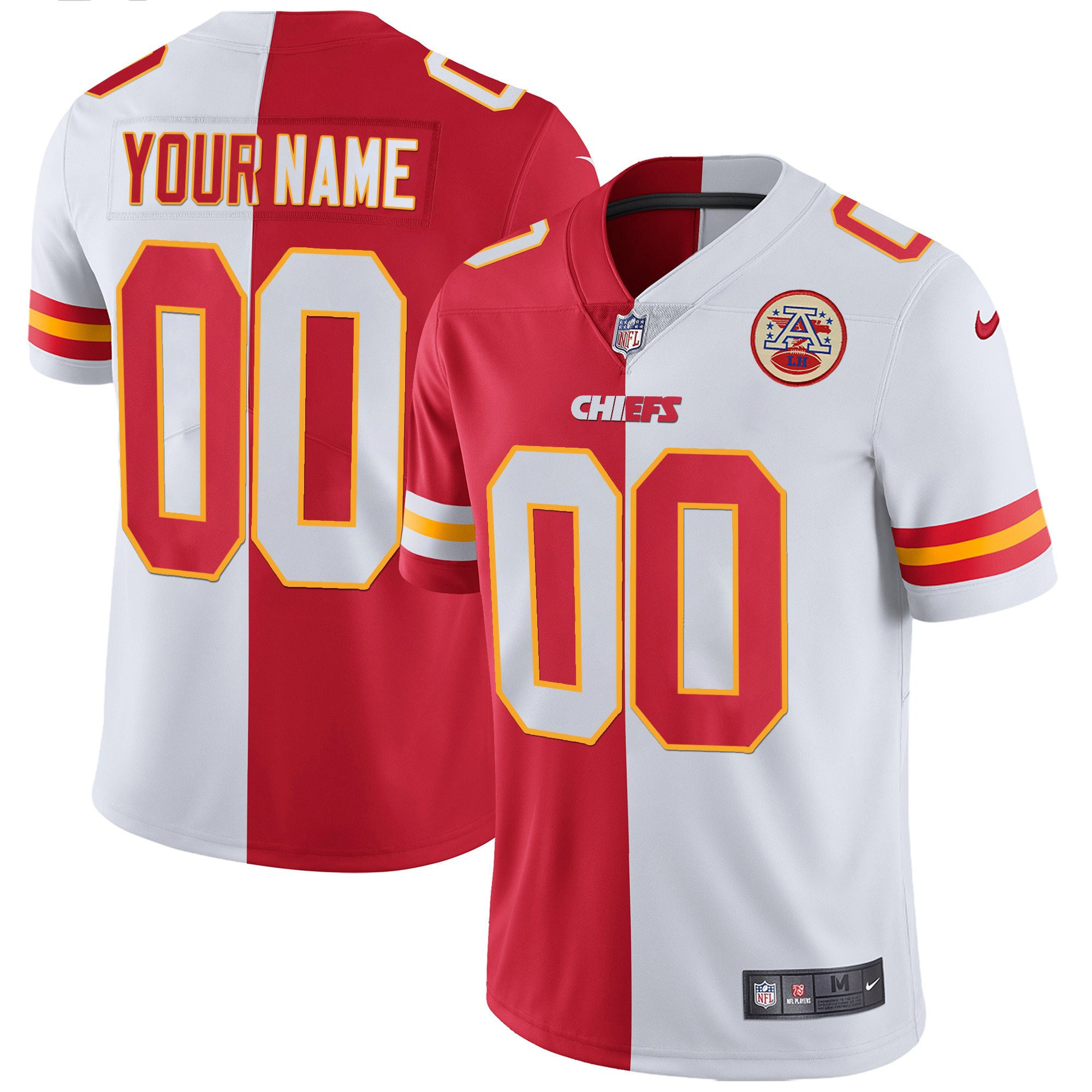 Men's Kansas City Chiefs Custom Name & Number Split Jersey - All Stitched