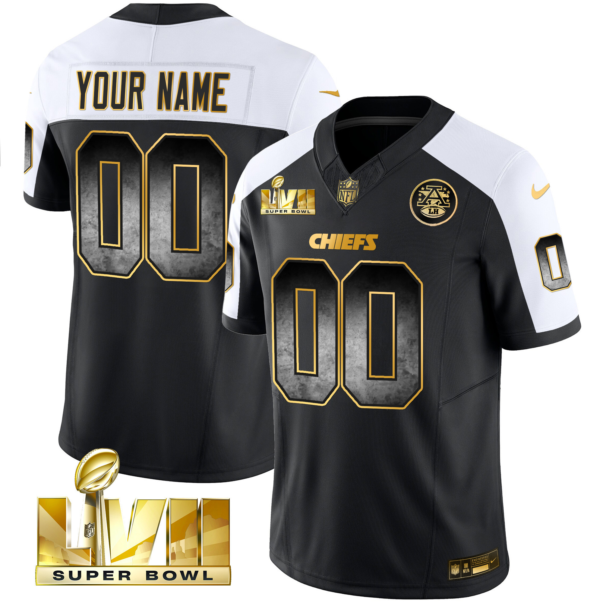 Men's Kansas City Chiefs Gold Arch Smoke Vapor Custom Alternate Jersey - All Stitched