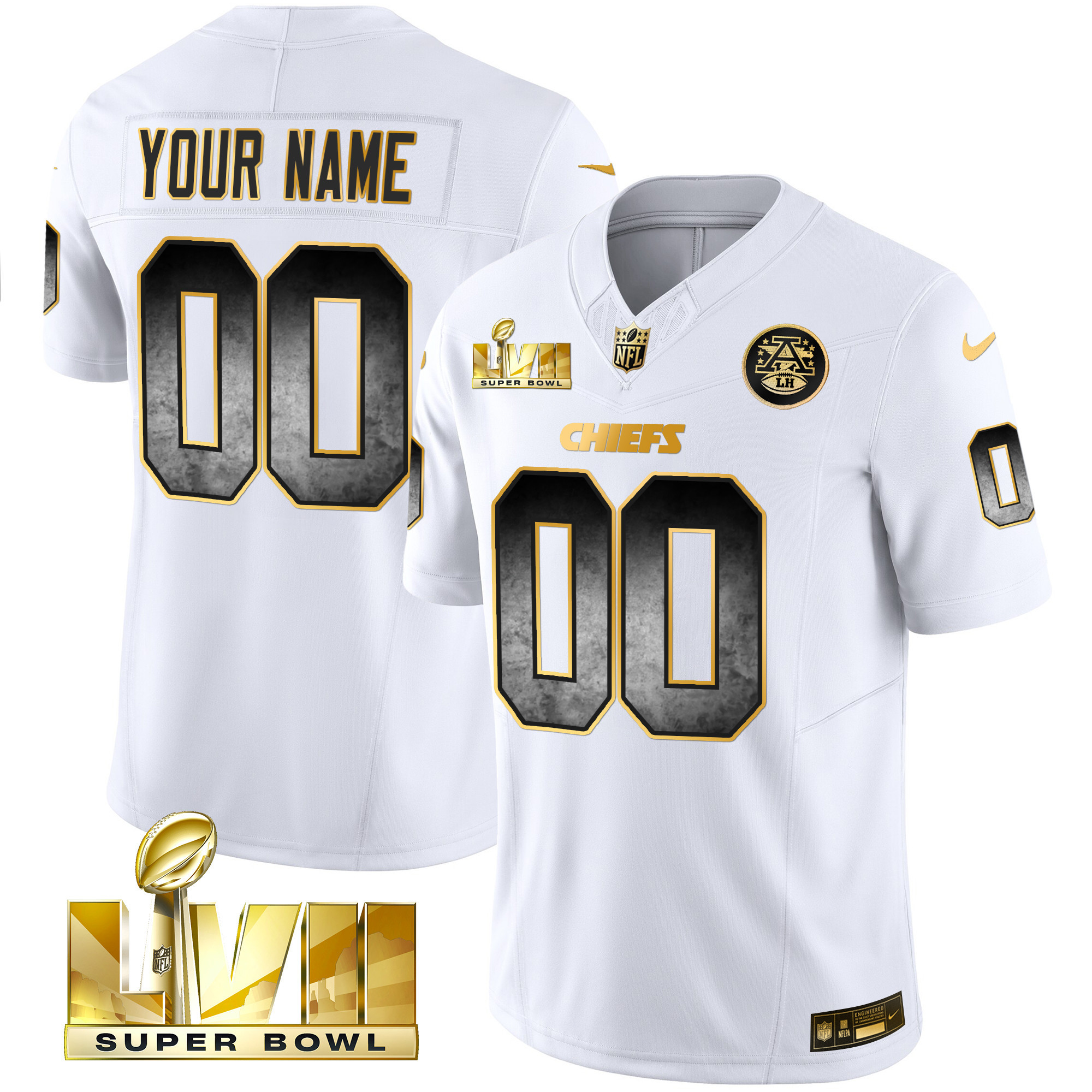Men's Kansas City Chiefs Gold Arch Smoke Vapor Custom White Gold Jersey - All Stitched