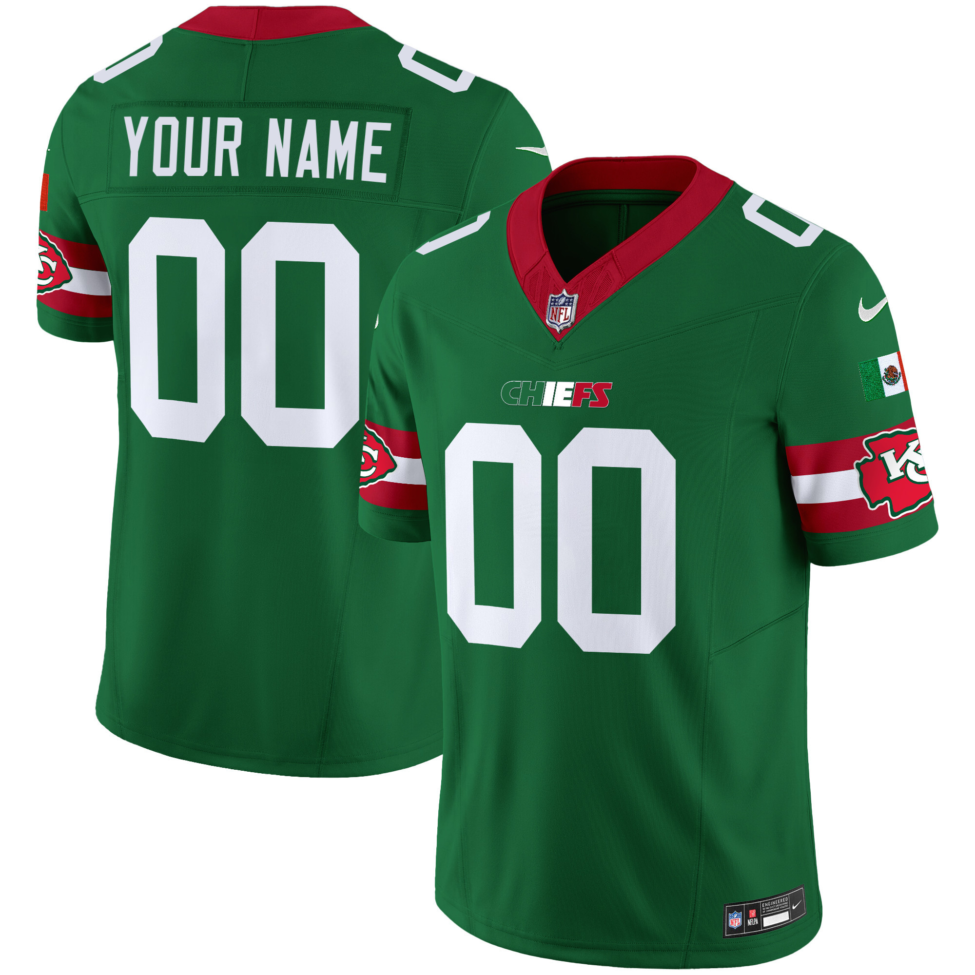 Men's Kansas City Chiefs Mexico Vapor Limited Custom Green Jersey - All Stitched