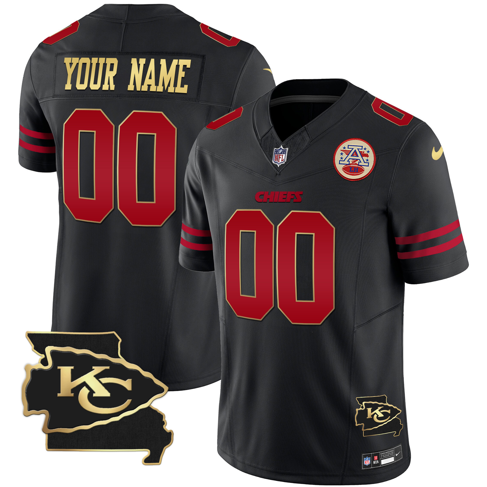 Men's Kansas City Chiefs Missouri Patch Vapor Limited Custom Gold Trim Jersey - All Stitched