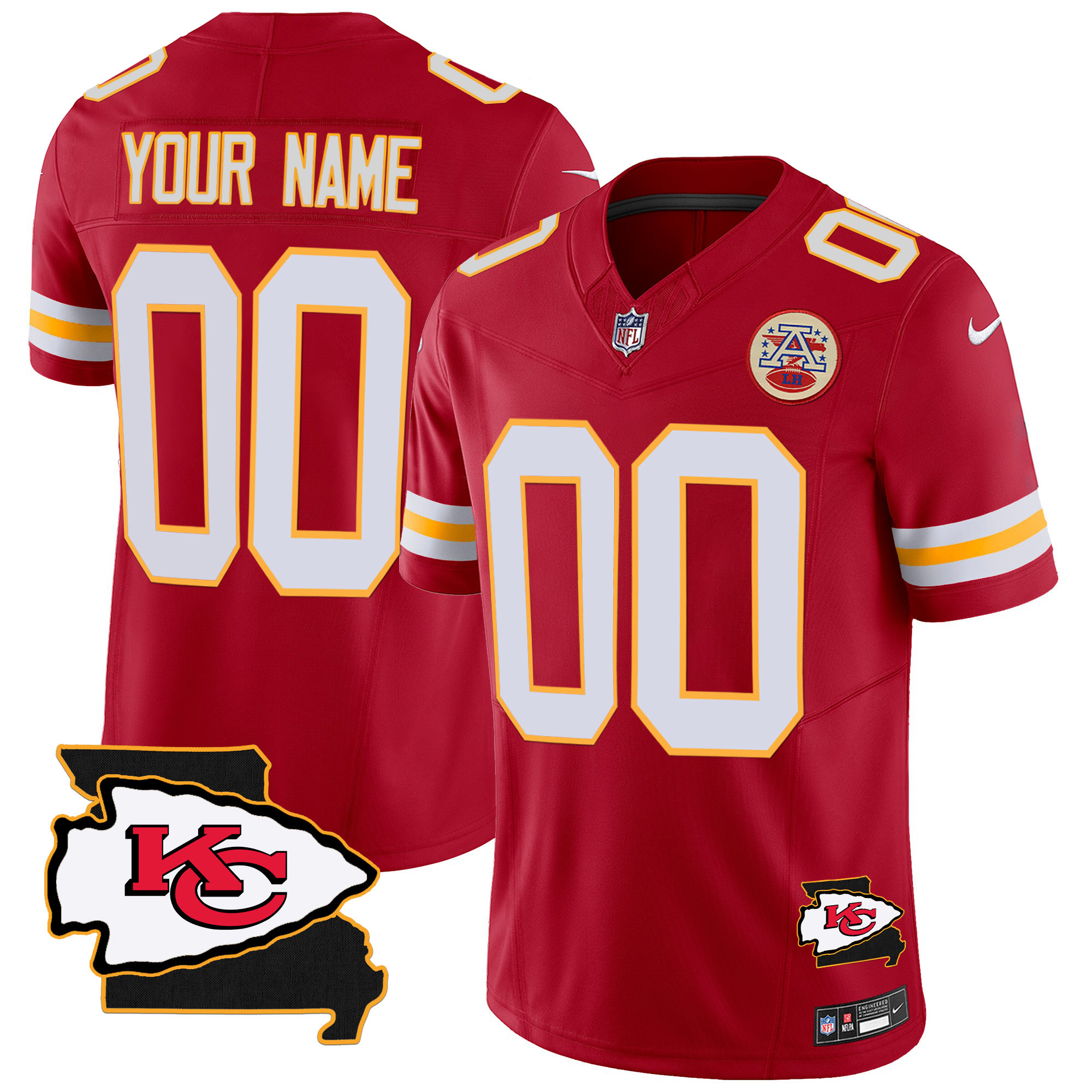 Men's Kansas City Chiefs Missouri Patch Vapor Limited Custom Red Jersey - All Stitched