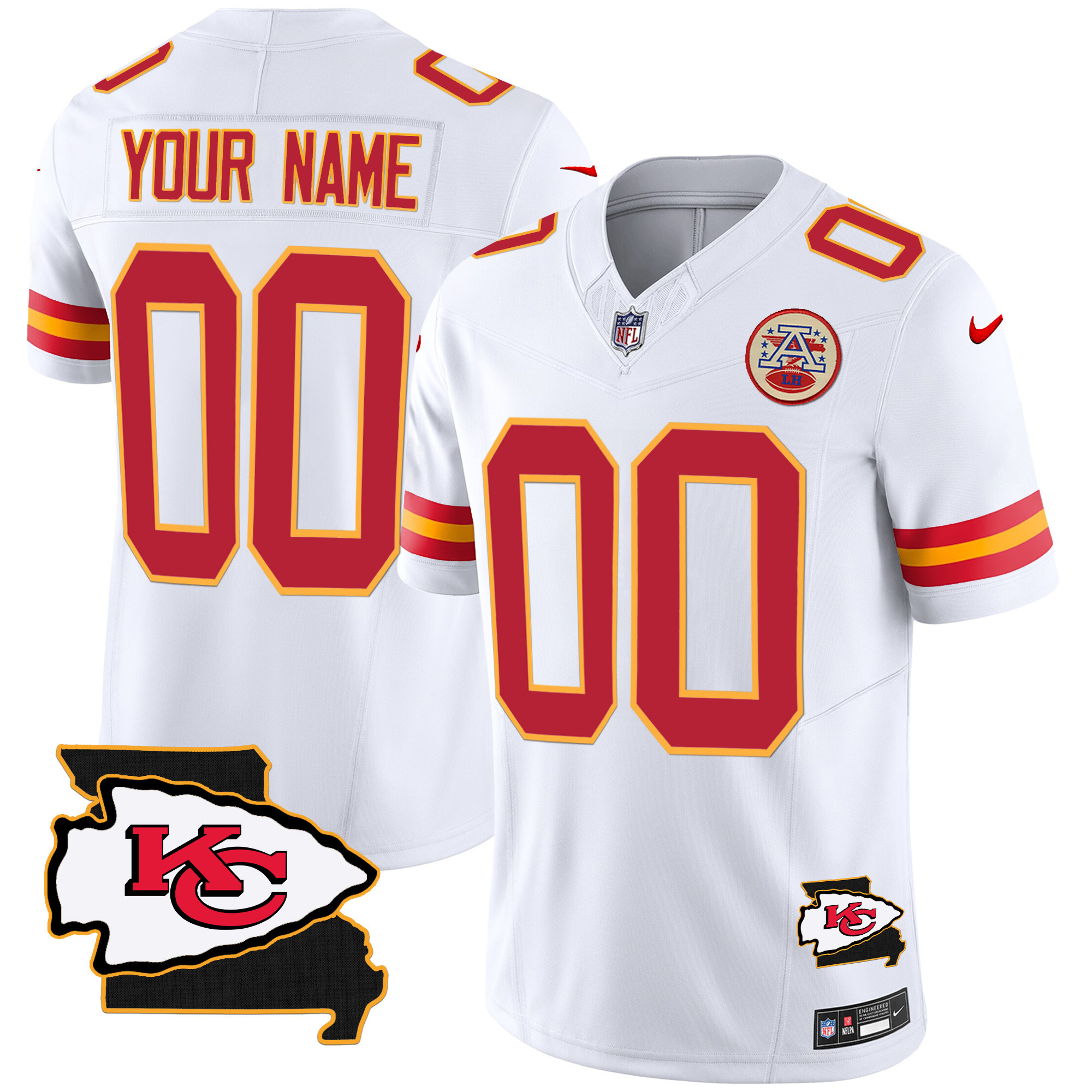 Men's Kansas City Chiefs Missouri Patch Vapor Limited Custom White Jersey - All Stitched