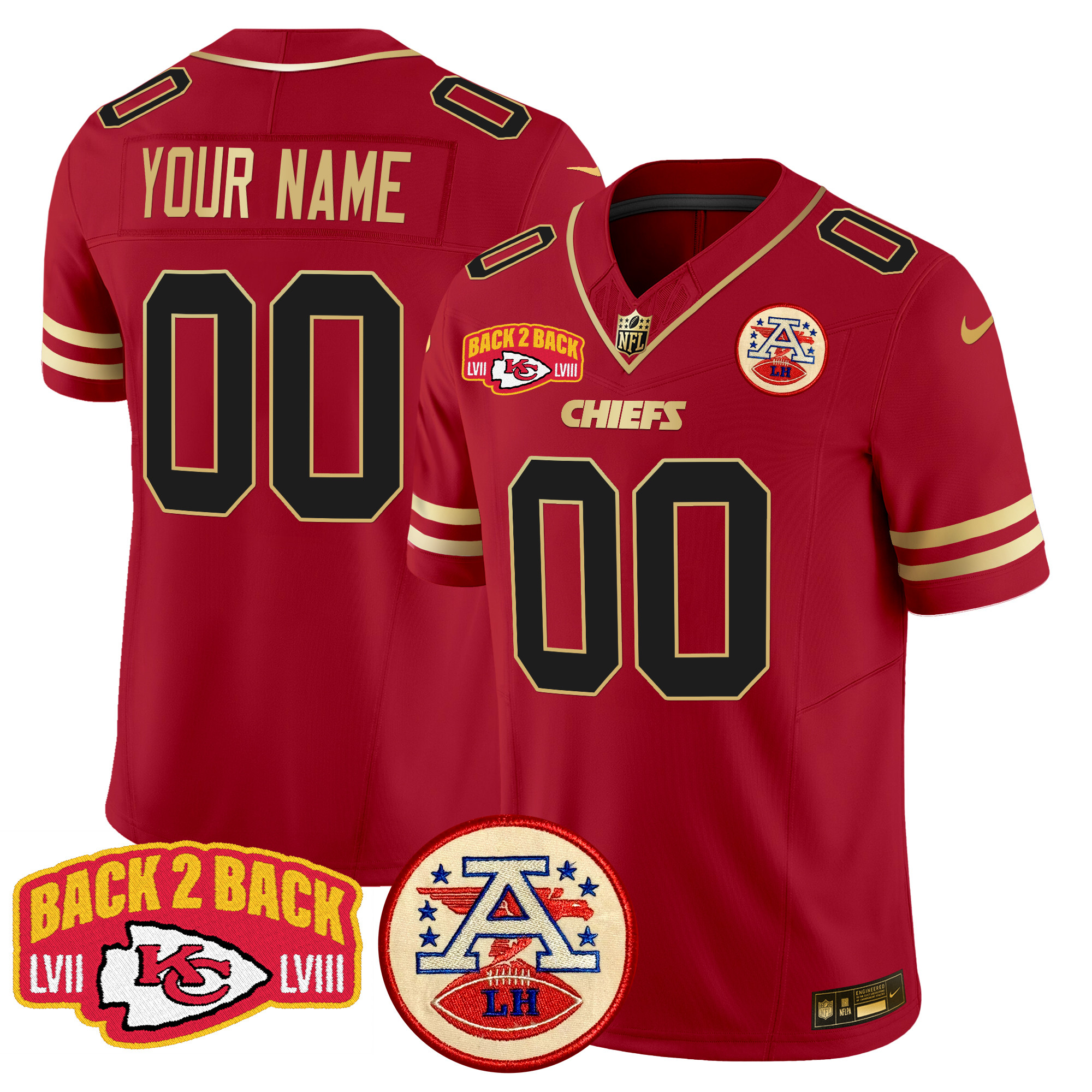 Men's Kansas City Chiefs Super Back 2 Back Patch Vapor Limited Custom Black Red Jersey - All Stitched