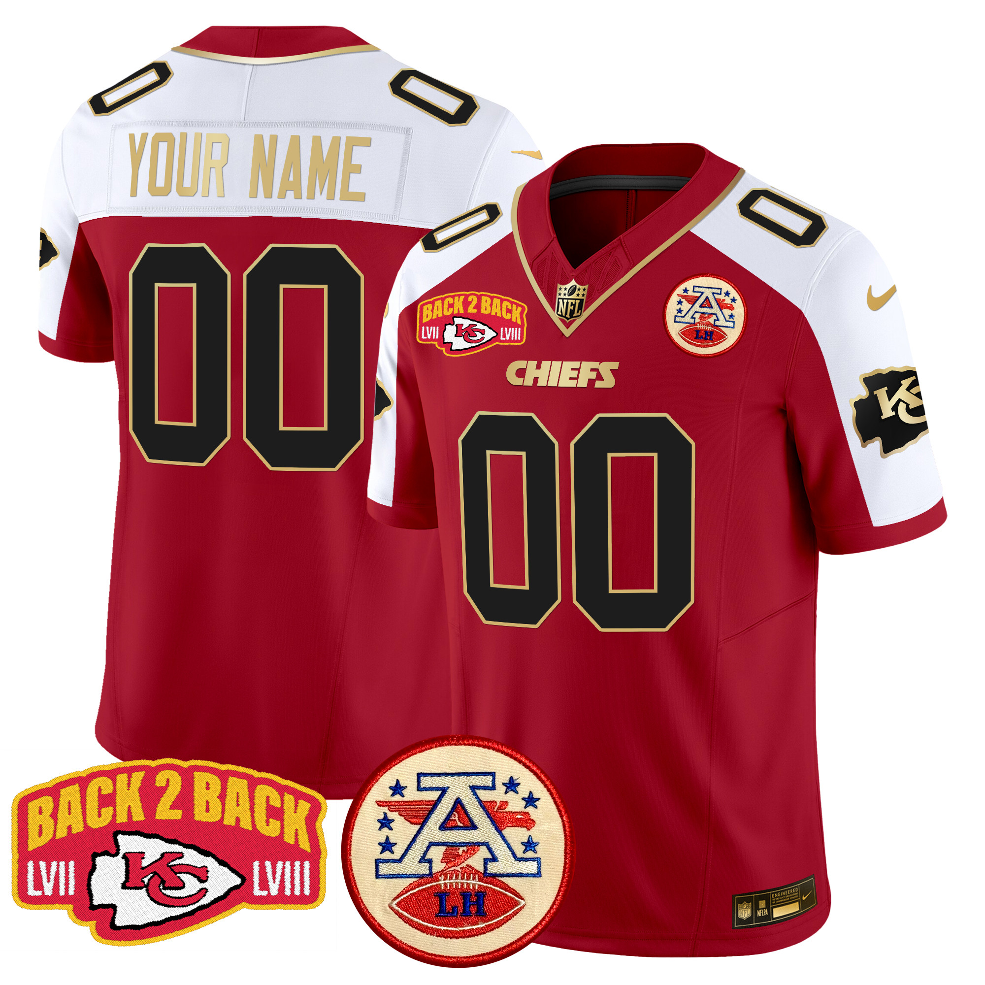 Men's Kansas City Chiefs Super Back 2 Back Patch Vapor Limited Custom Red Alternate Jersey - All Stitched