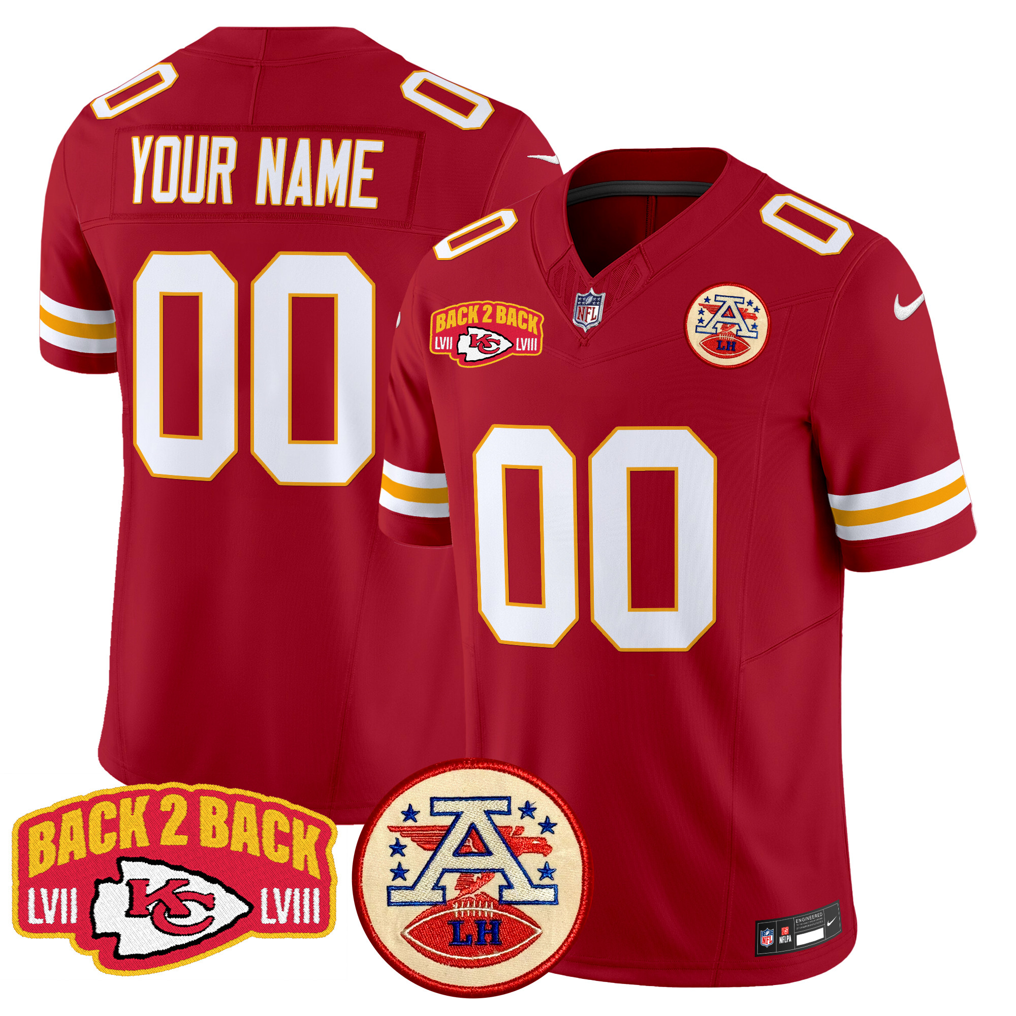 Men's Kansas City Chiefs Super Back 2 Back Patch Vapor Limited Custom Red Jersey - All Stitched