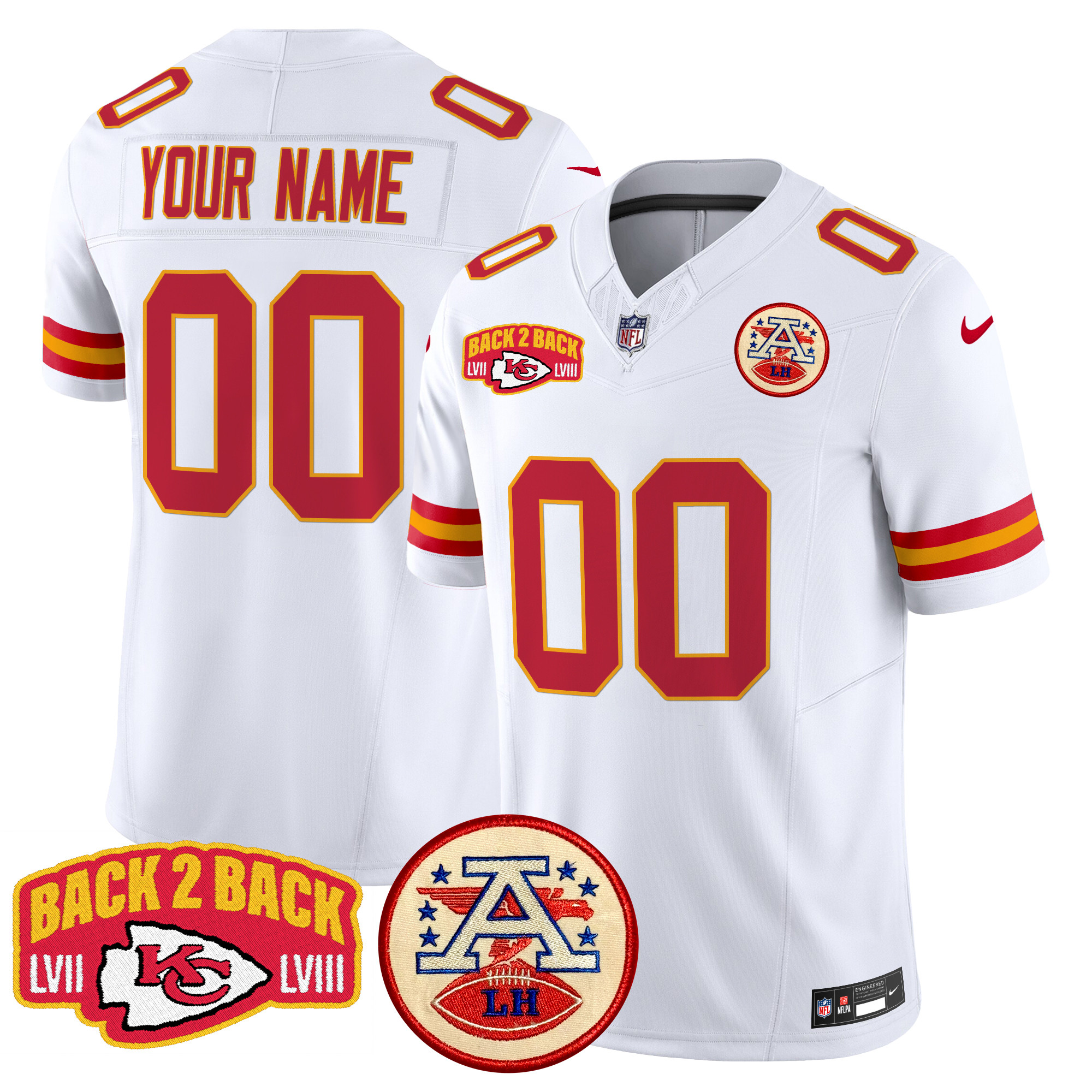 Men's Kansas City Chiefs Super Back 2 Back Patch Vapor Limited Custom White Jersey - All Stitched