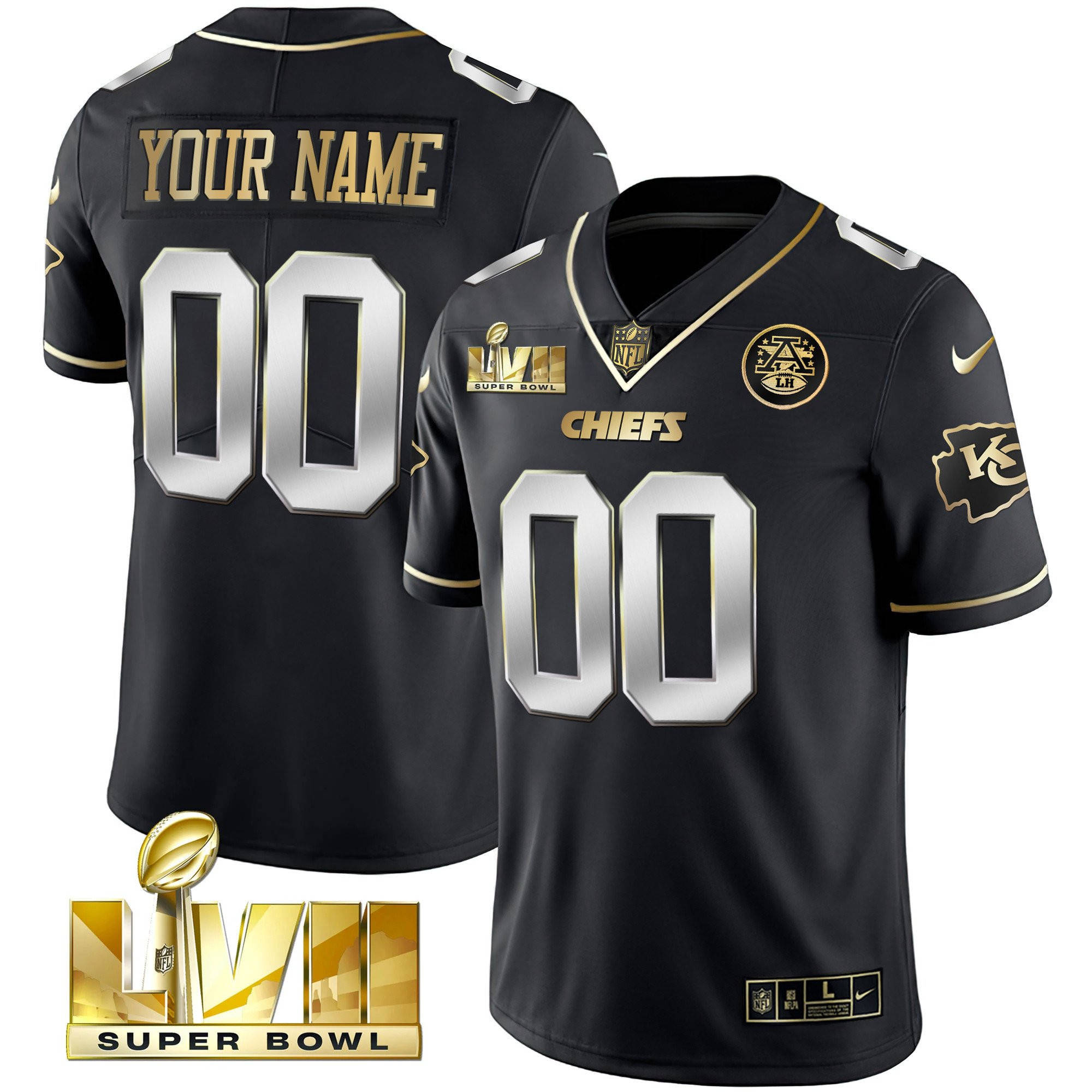 Men's Kansas City Chiefs Super Bowl Custom Name & Number Black Limited Jersey - All Stitched