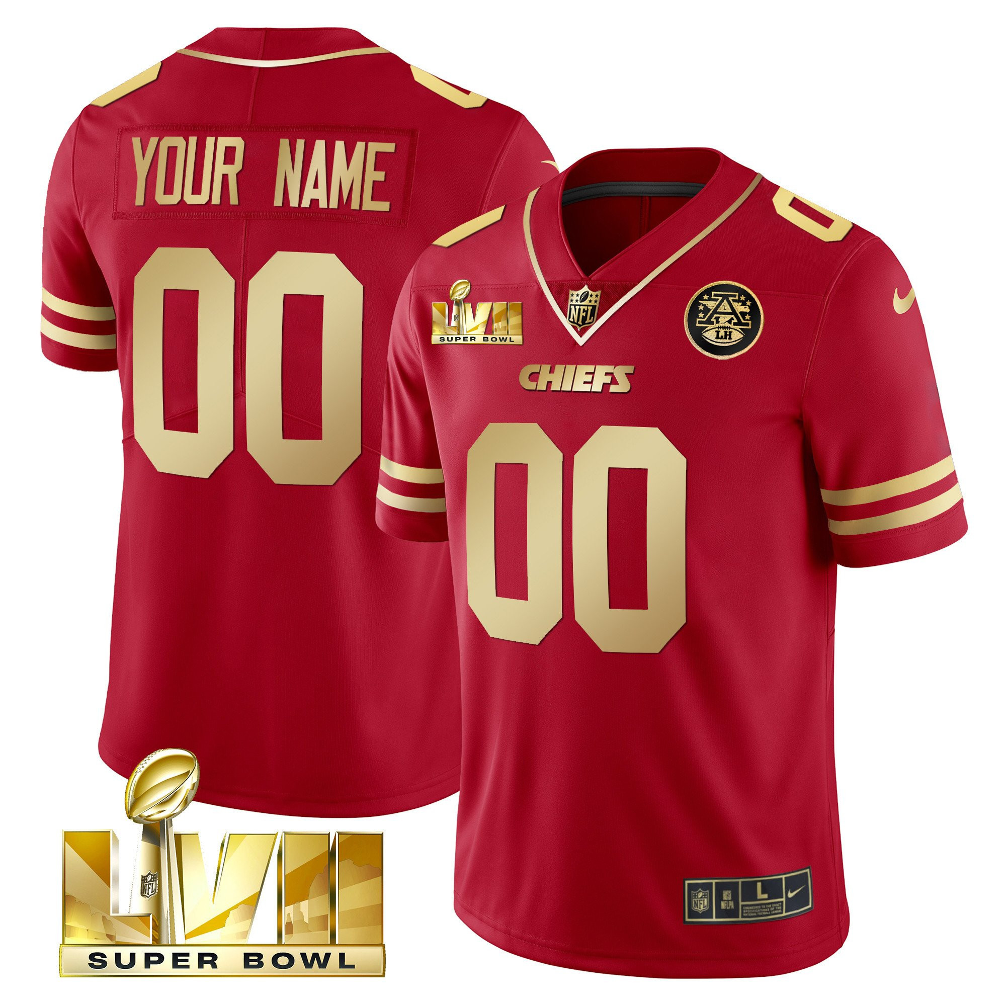 Men's Kansas City Chiefs Super Bowl Custom Name & Number Red Gold Jersey - All Stitched