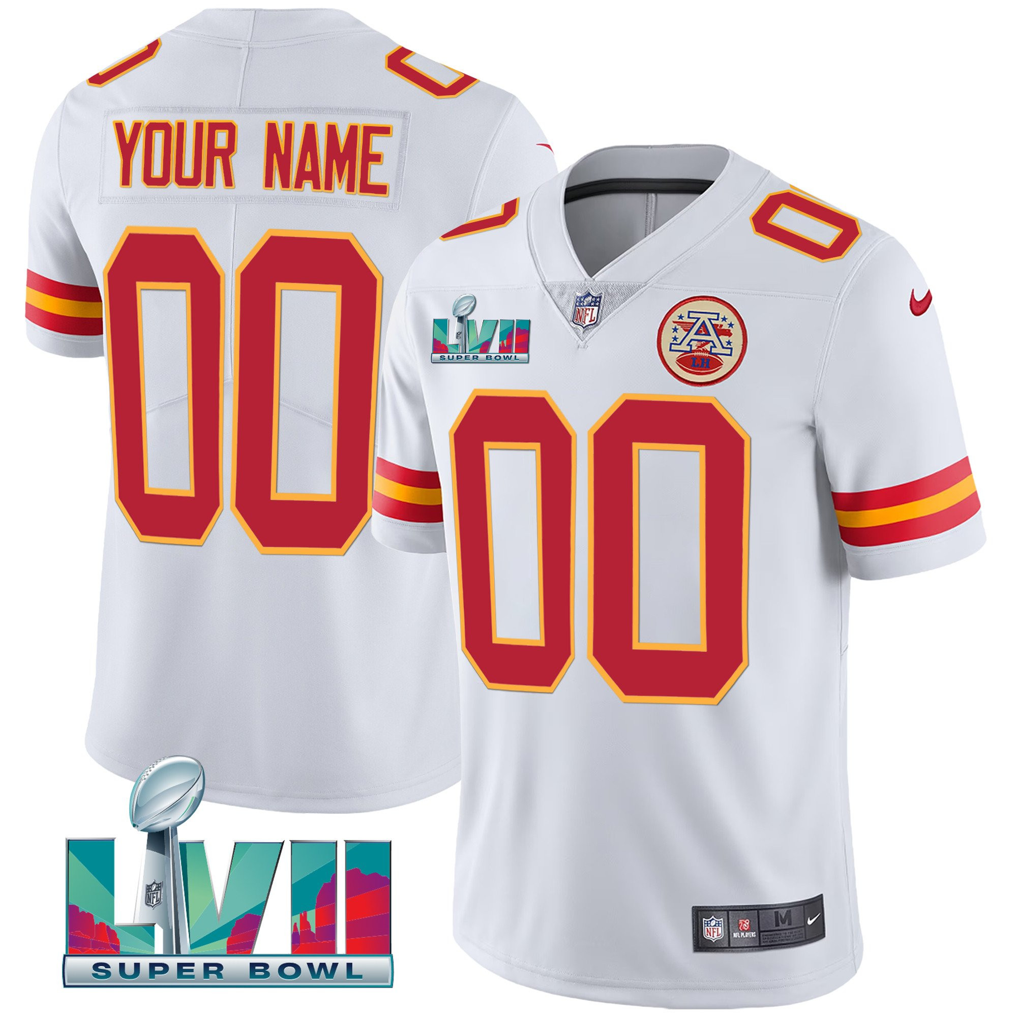 Men's Kansas City Chiefs Super Bowl Custom Name & Number White Jersey - All Stitched