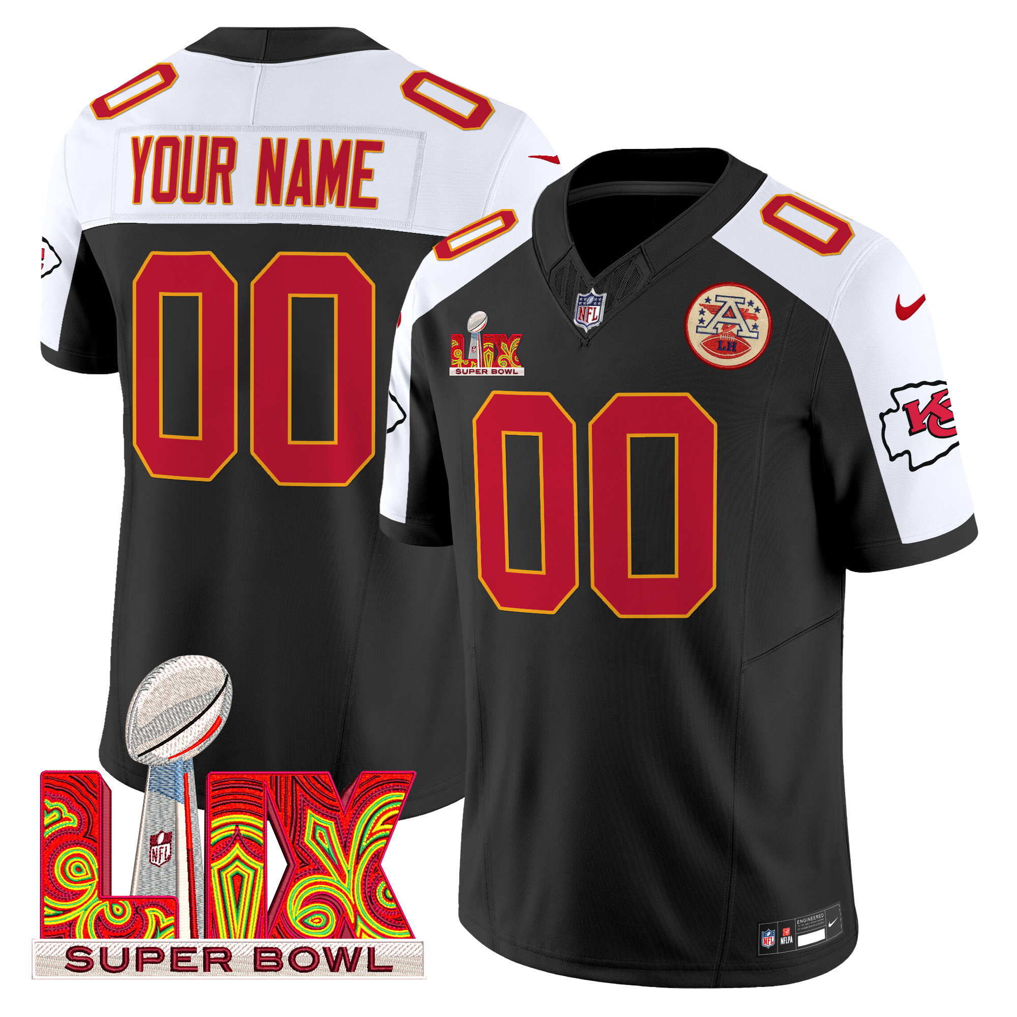 Men's Kansas City Chiefs Super Bowl LIX Patch Vapor Limited Custom Black Alternate Jersey - All Stitched