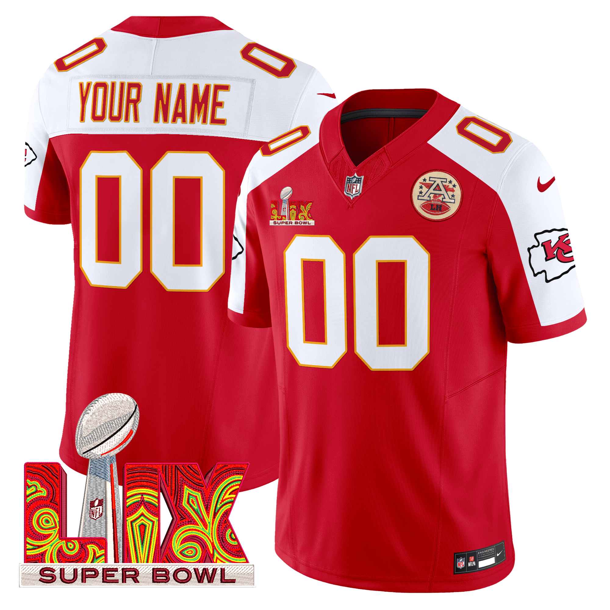 Men's Kansas City Chiefs Super Bowl LIX Patch Vapor Limited Custom Red Alternate Jersey - All Stitched