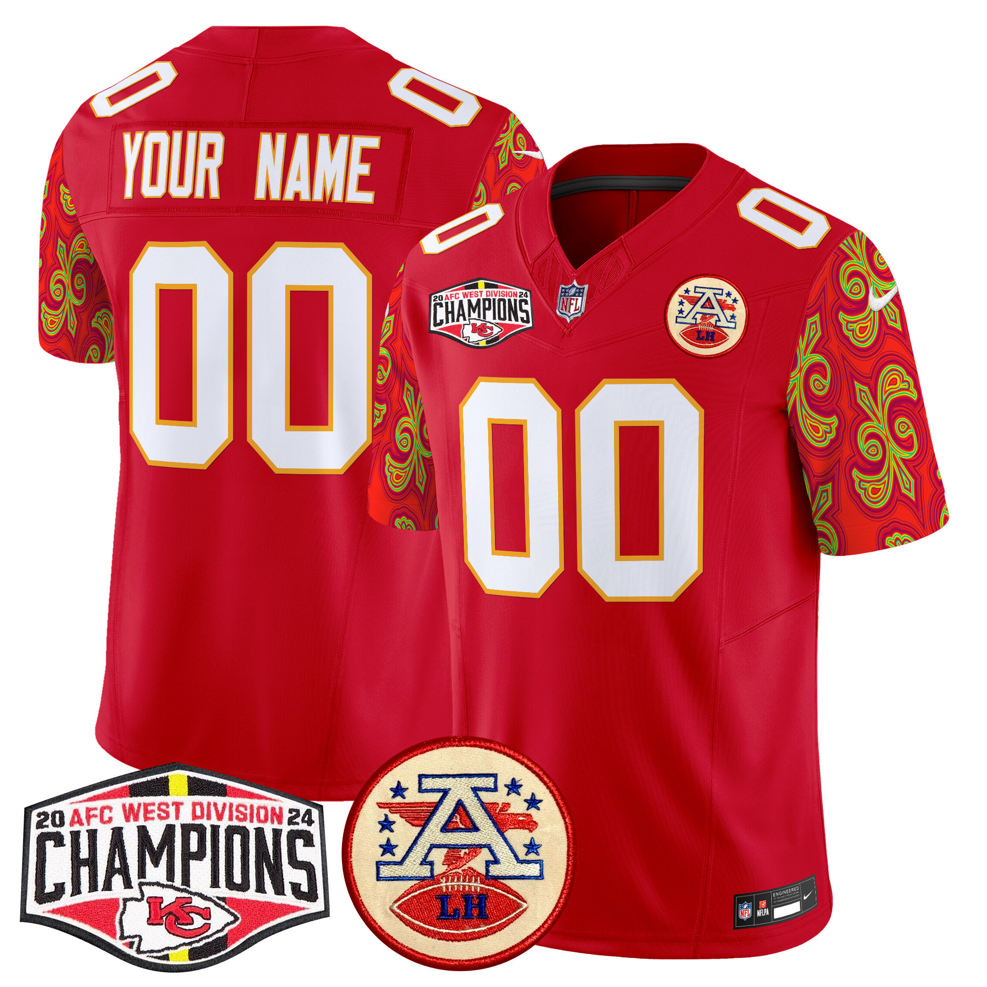 Men's Kansas City Chiefs Super Bowl LIX Style 2024 AFC West Division Champions Patch Vapor Limited Custom Red Jersey - All Stitched