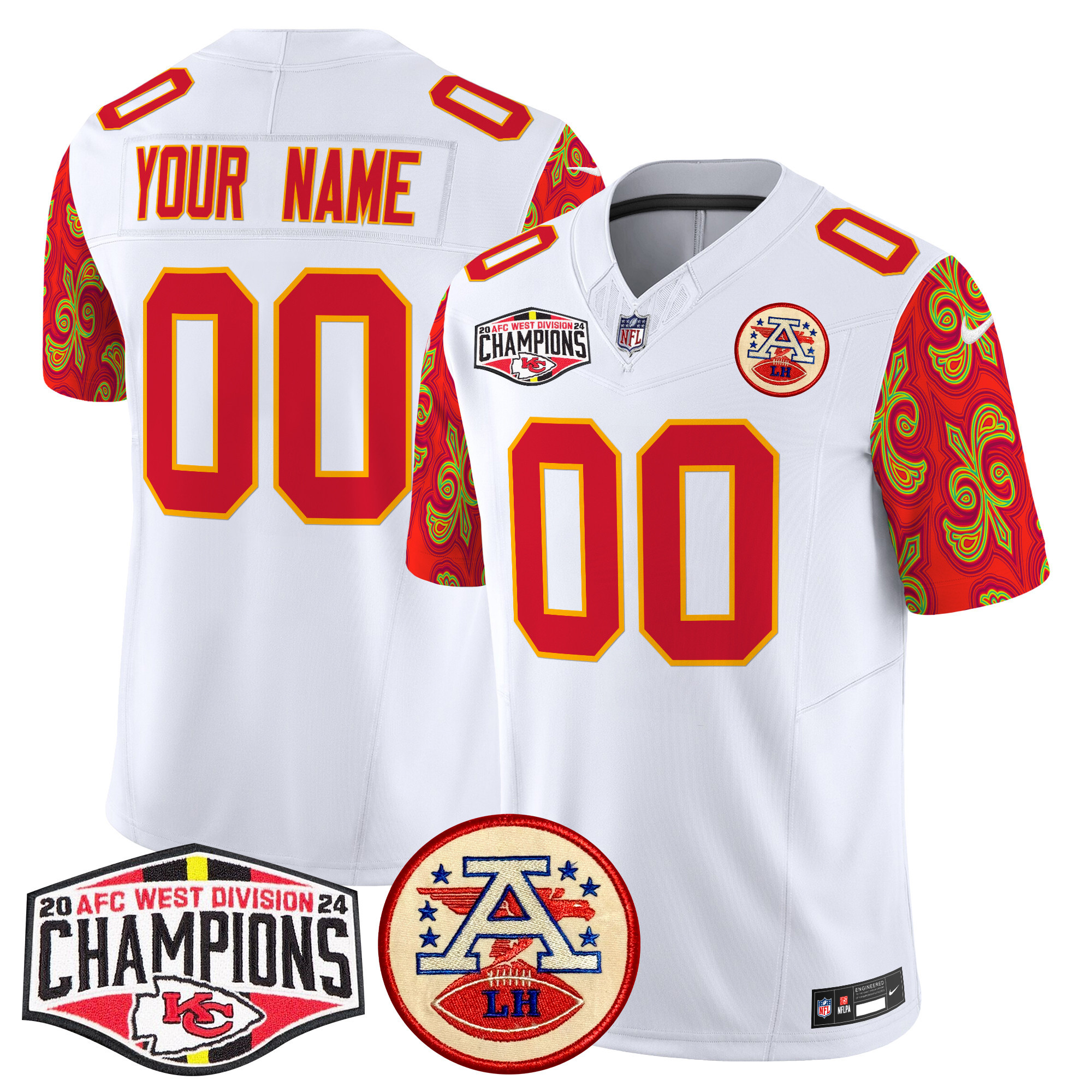 Men's Kansas City Chiefs Super Bowl LIX Style 2024 AFC West Division Champions Patch Vapor Limited Custom White Jersey - All Stitched