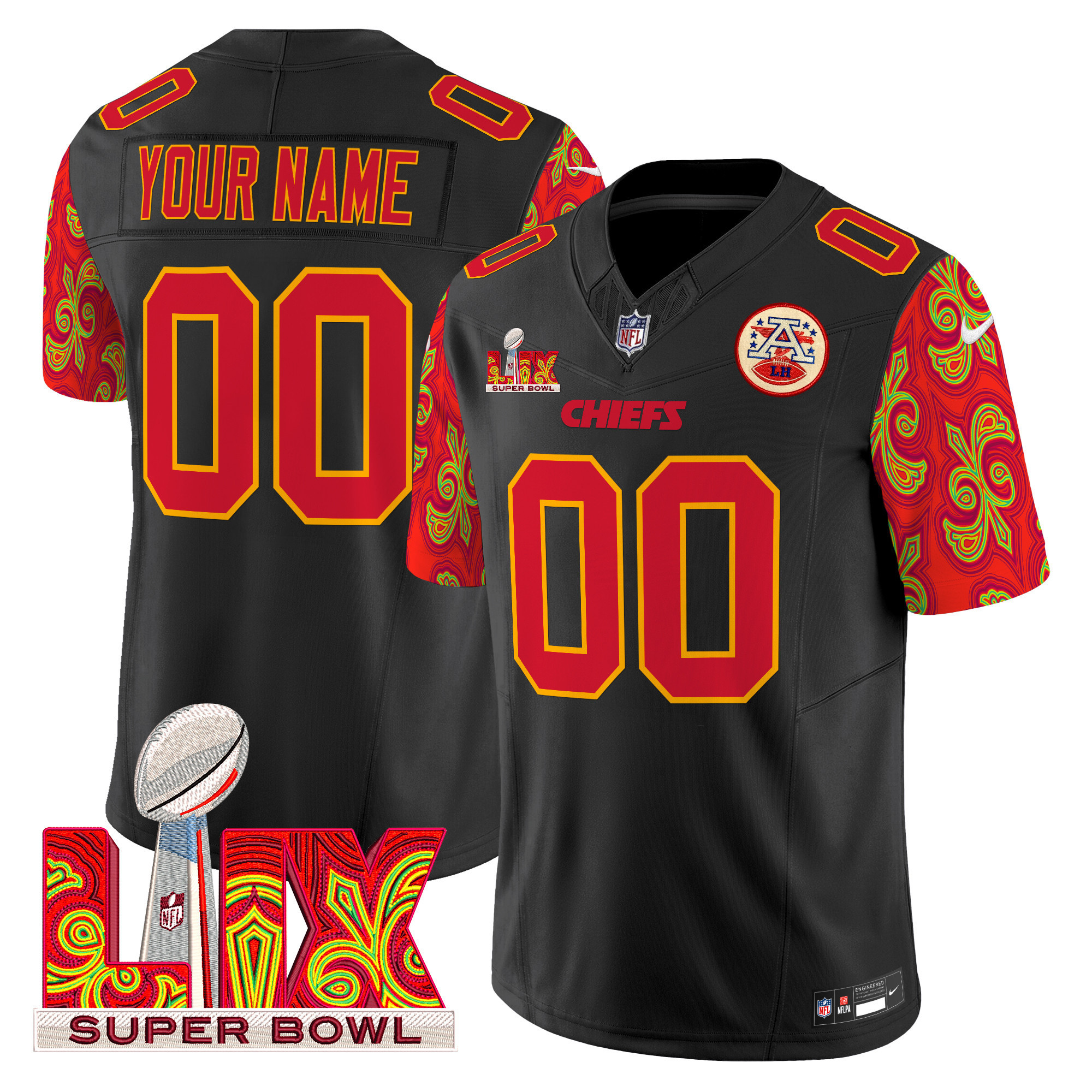 Men's Kansas City Chiefs Super Bowl LIX Style Vapor Limited Custom Black Jersey - All Stitched